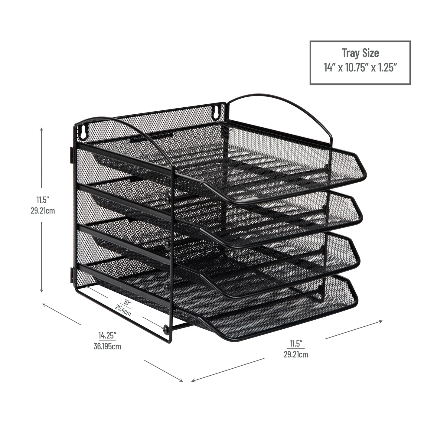 Mind Reader 3 or 4-Tier Paper Tray, Desktop Organizer, Wall Mountable, Office, Metal Mesh, Black