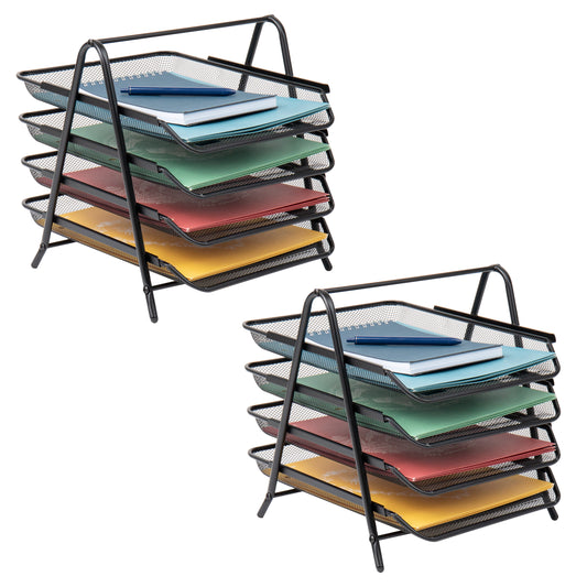 Mind Reader 4-Tier Paper Tray, Desktop Organizer, File Storage, Workspace, Office, Metal Mesh, 11.75"L x 13.75"W x 12.5"H
