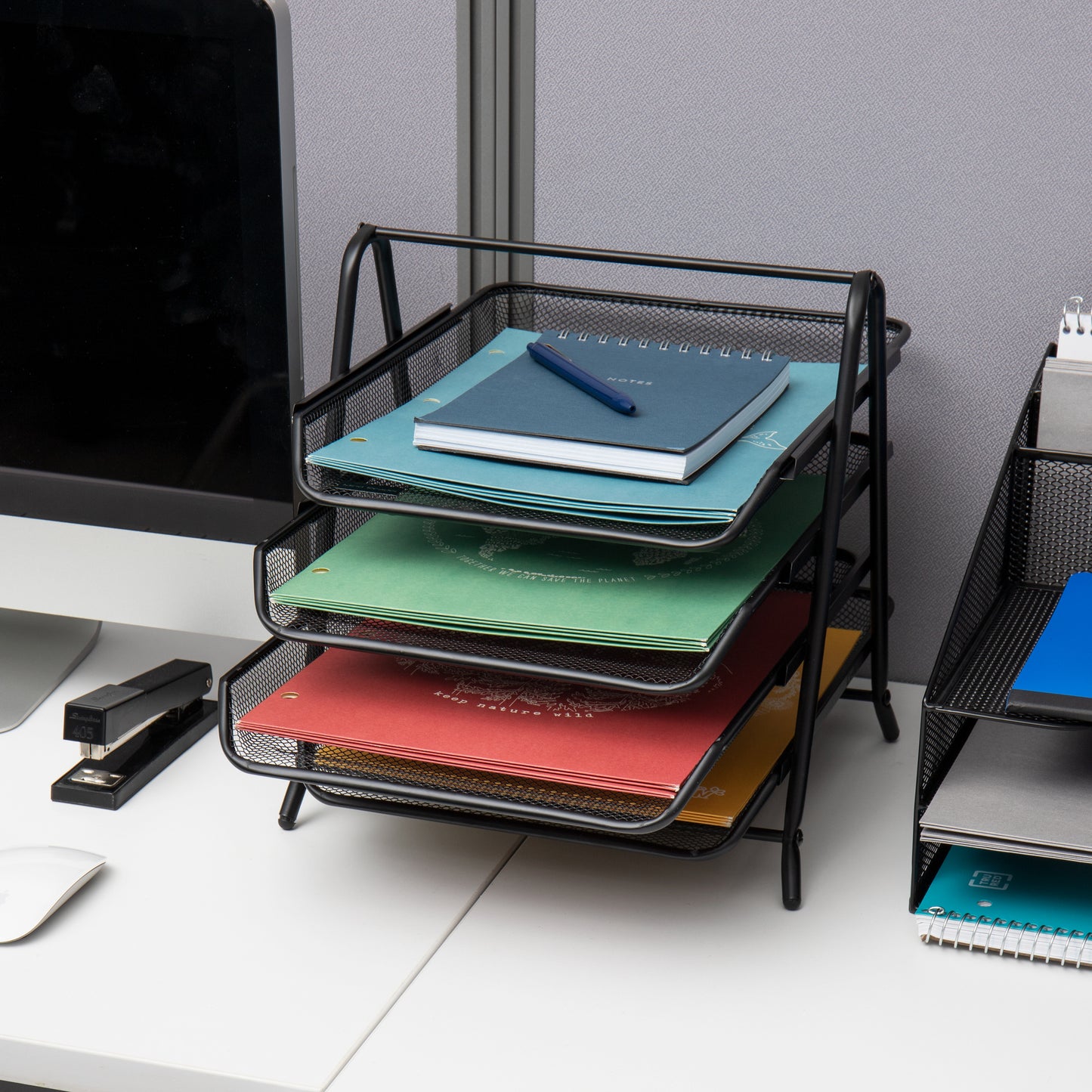 Mind Reader 4-Tier Paper Tray, Desktop Organizer, File Storage, Workspace, Office, Metal Mesh, 11.75"L x 13.75"W x 12.5"H