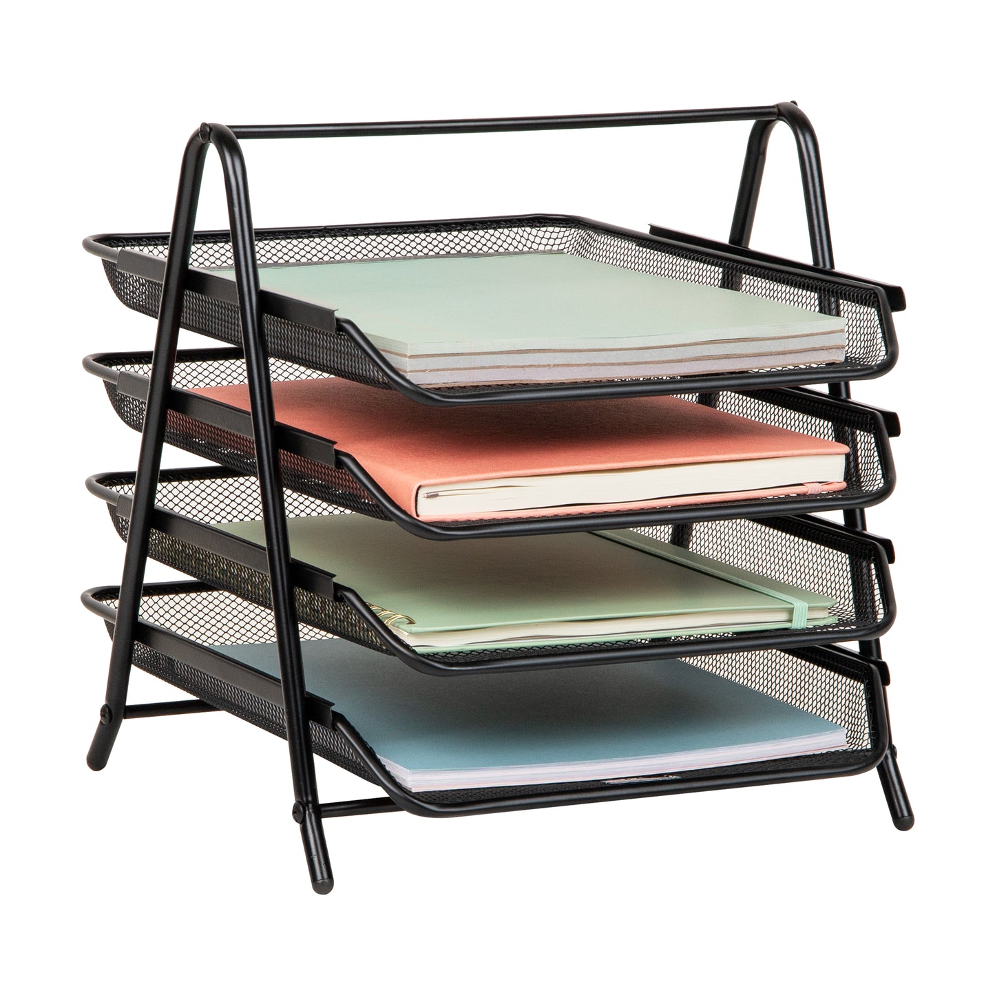 Mind Reader 4-Tier Paper Tray, Desktop Organizer, File Storage, Workspace, Office, Metal Mesh, 11.75"L x 13.75"W x 12.5"H