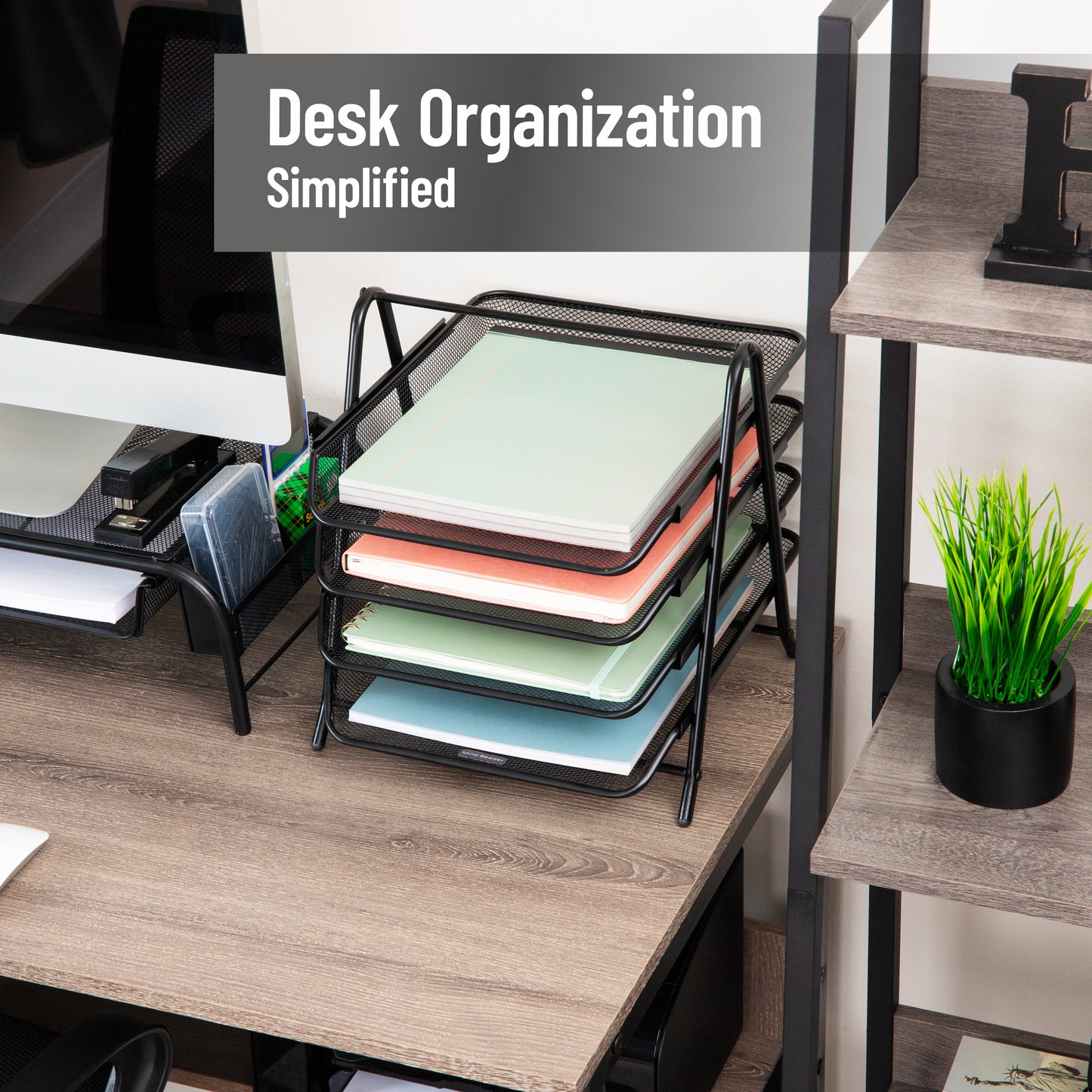 Mind Reader 4-Tier Paper Tray, Desktop Organizer, File Storage, Workspace, Office, Metal Mesh, 11.75"L x 13.75"W x 12.5"H