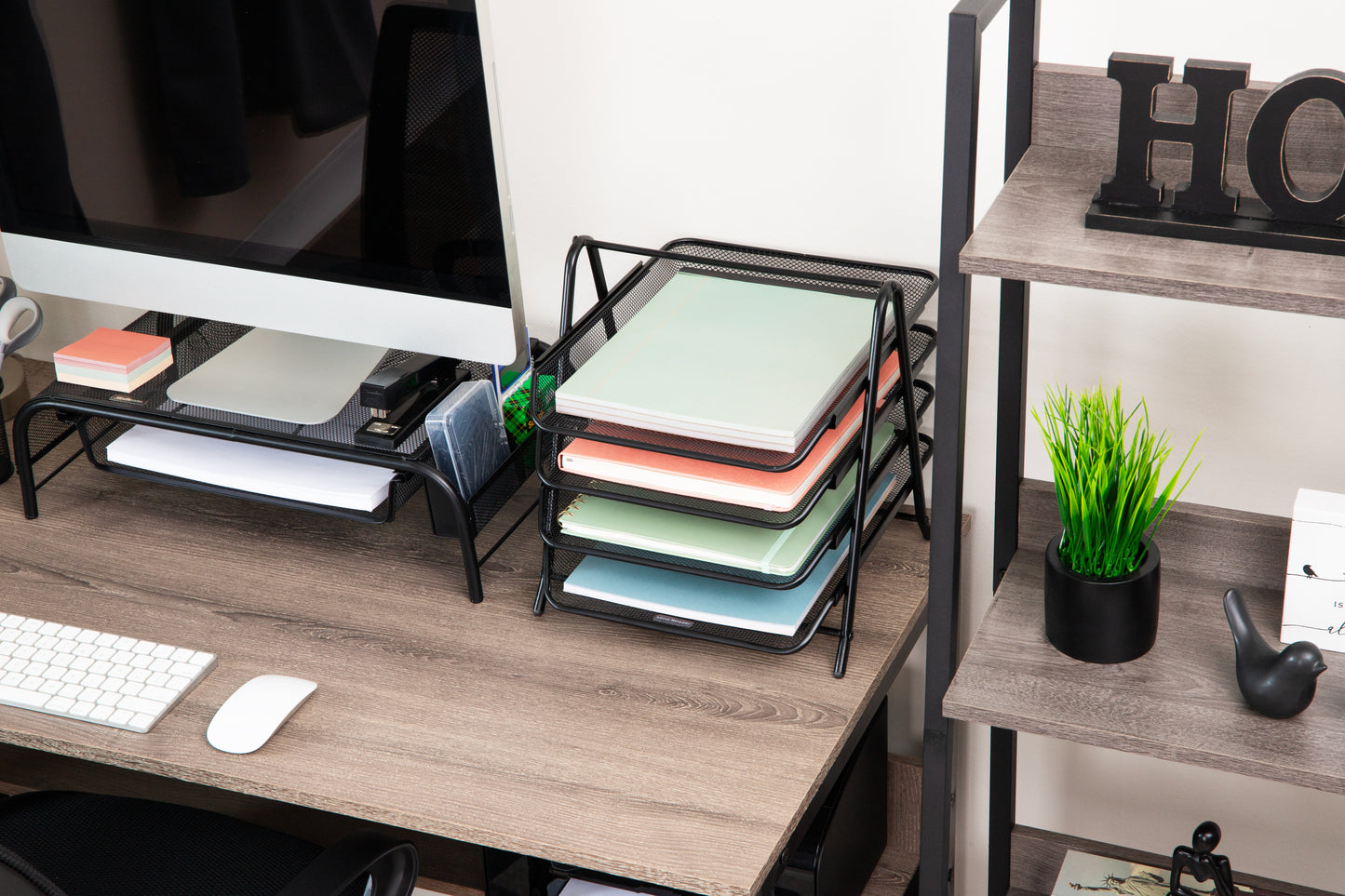Mind Reader 4-Tier Paper Tray, Desktop Organizer, File Storage, Workspace, Office, Metal Mesh, 11.75"L x 13.75"W x 12.5"H