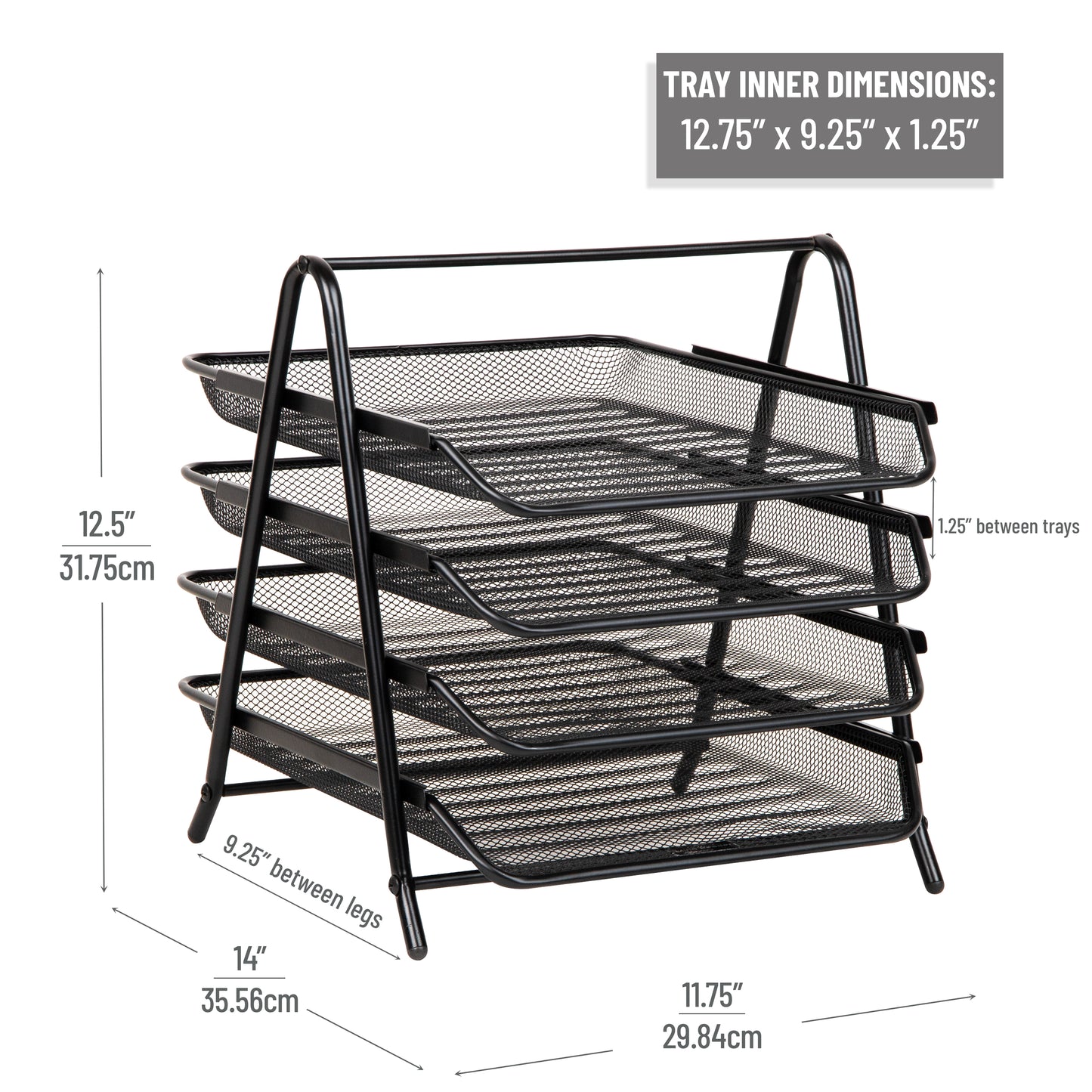 Mind Reader 4-Tier Paper Tray, Desktop Organizer, File Storage, Workspace, Office, Metal Mesh, 11.75"L x 13.75"W x 12.5"H