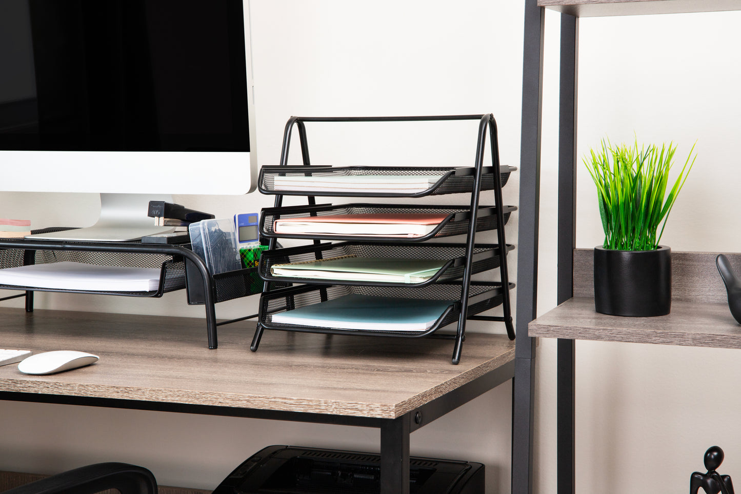 Mind Reader 4-Tier Paper Tray, Desktop Organizer, File Storage, Workspace, Office, Metal Mesh, 11.75"L x 13.75"W x 12.5"H