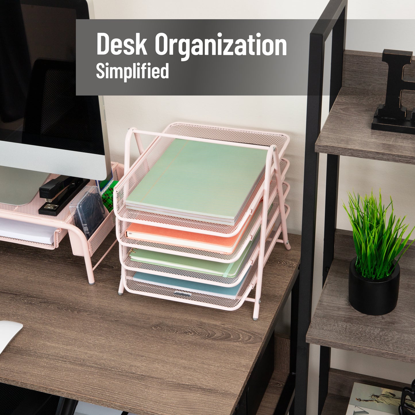 Mind Reader 4-Tier Paper Tray, Desktop Organizer, File Storage, Workspace, Office, Metal Mesh, 11.75"L x 13.75"W x 12.5"H