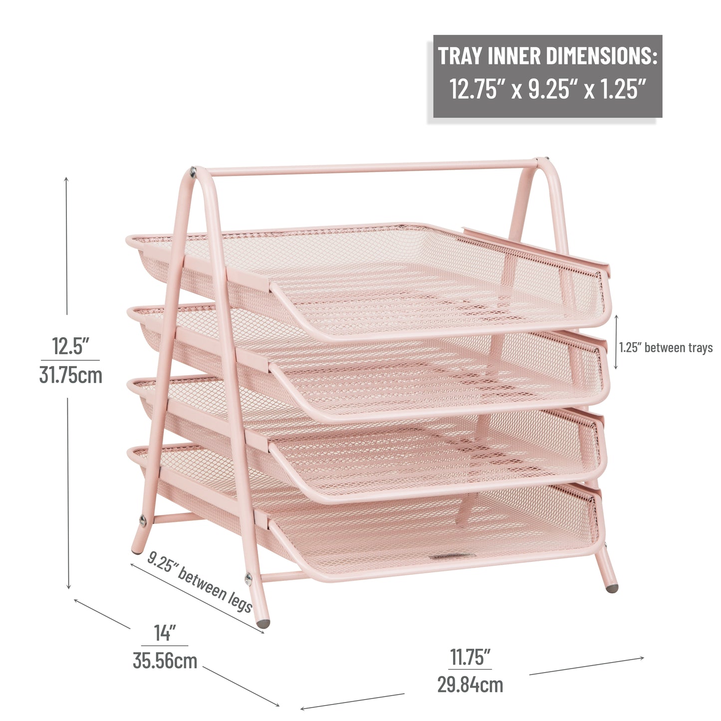 Mind Reader 4-Tier Paper Tray, Desktop Organizer, File Storage, Workspace, Office, Metal Mesh, 11.75"L x 13.75"W x 12.5"H