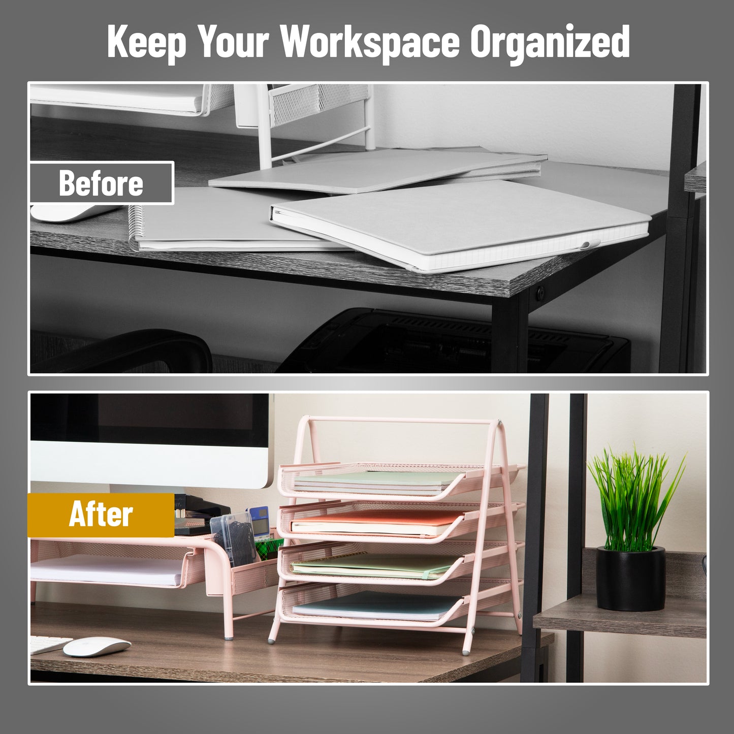 Mind Reader 4-Tier Paper Tray, Desktop Organizer, File Storage, Workspace, Office, Metal Mesh, 11.75"L x 13.75"W x 12.5"H