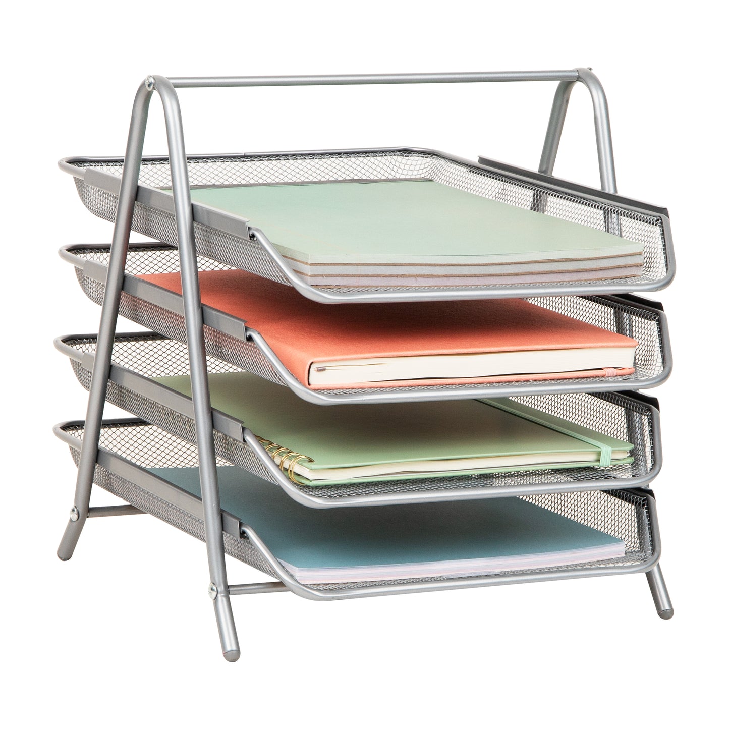 Mind Reader 4-Tier Paper Tray, Desktop Organizer, File Storage, Workspace, Office, Metal Mesh, 11.75"L x 13.75"W x 12.5"H
