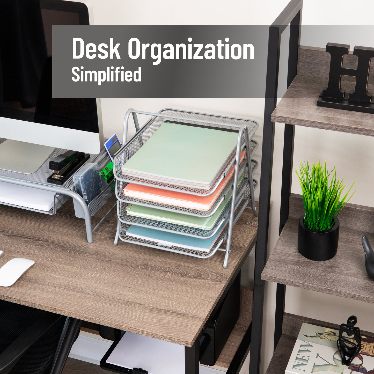 Mind Reader 4-Tier Paper Tray, Desktop Organizer, File Storage, Workspace, Office, Metal Mesh, 11.75"L x 13.75"W x 12.5"H