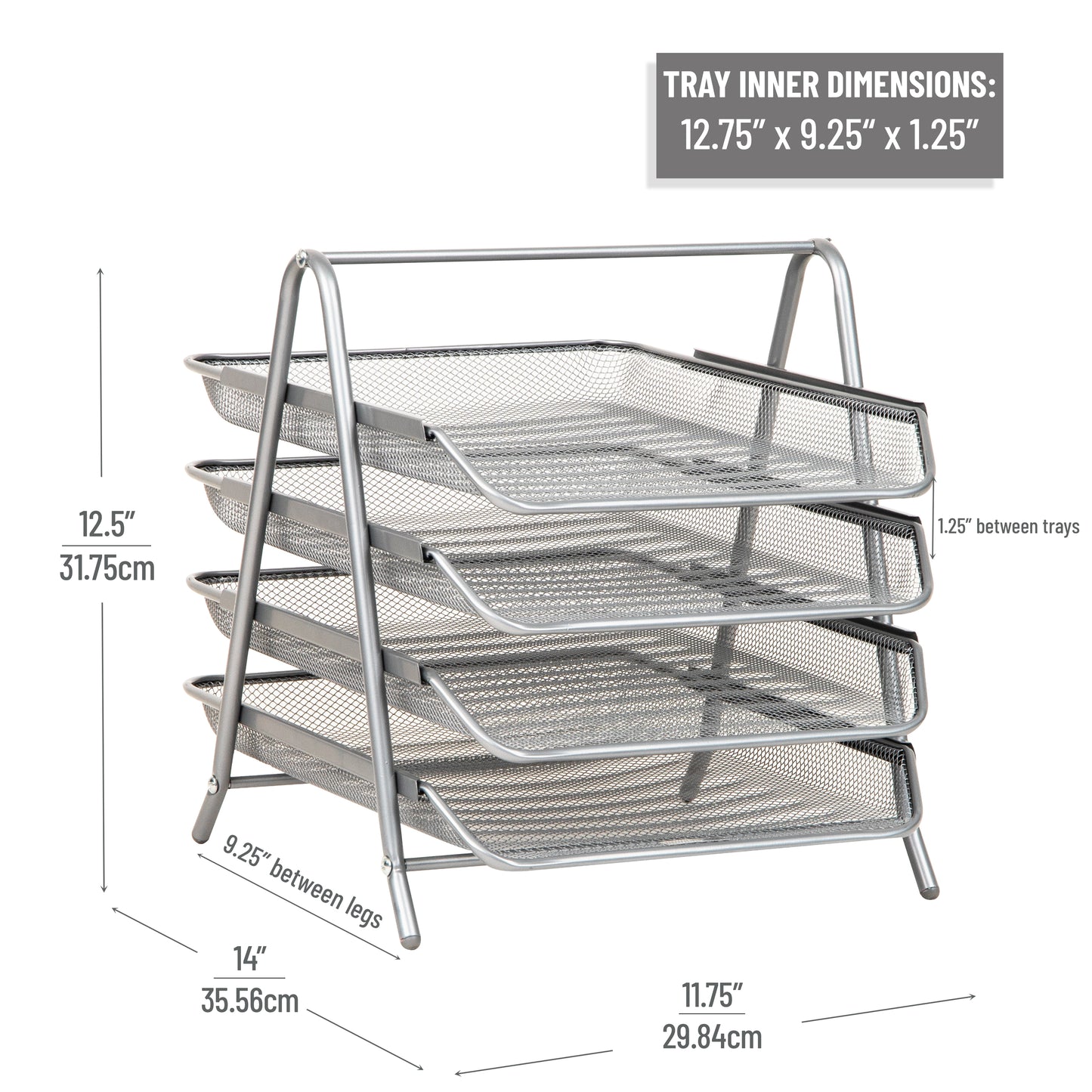 Mind Reader 4-Tier Paper Tray, Desktop Organizer, File Storage, Workspace, Office, Metal Mesh, 11.75"L x 13.75"W x 12.5"H