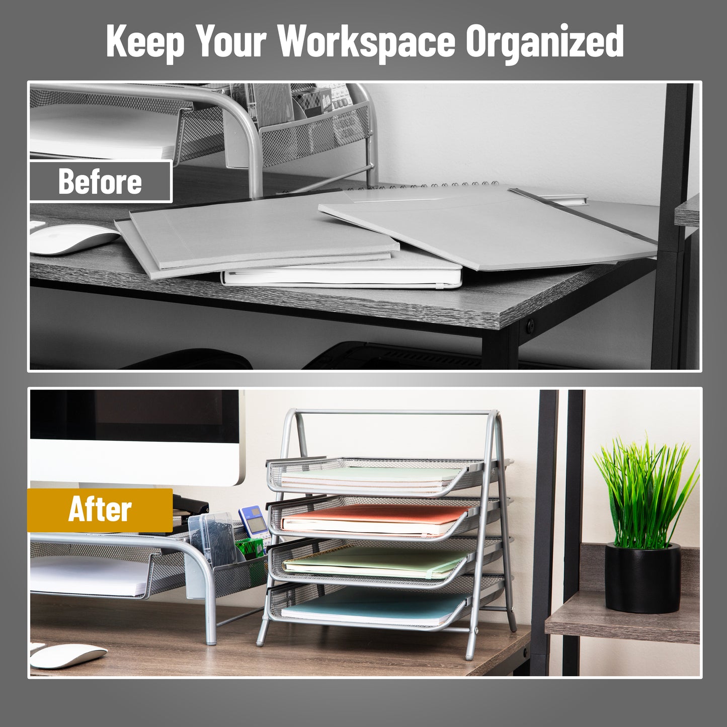 Mind Reader 4-Tier Paper Tray, Desktop Organizer, File Storage, Workspace, Office, Metal Mesh, 11.75"L x 13.75"W x 12.5"H