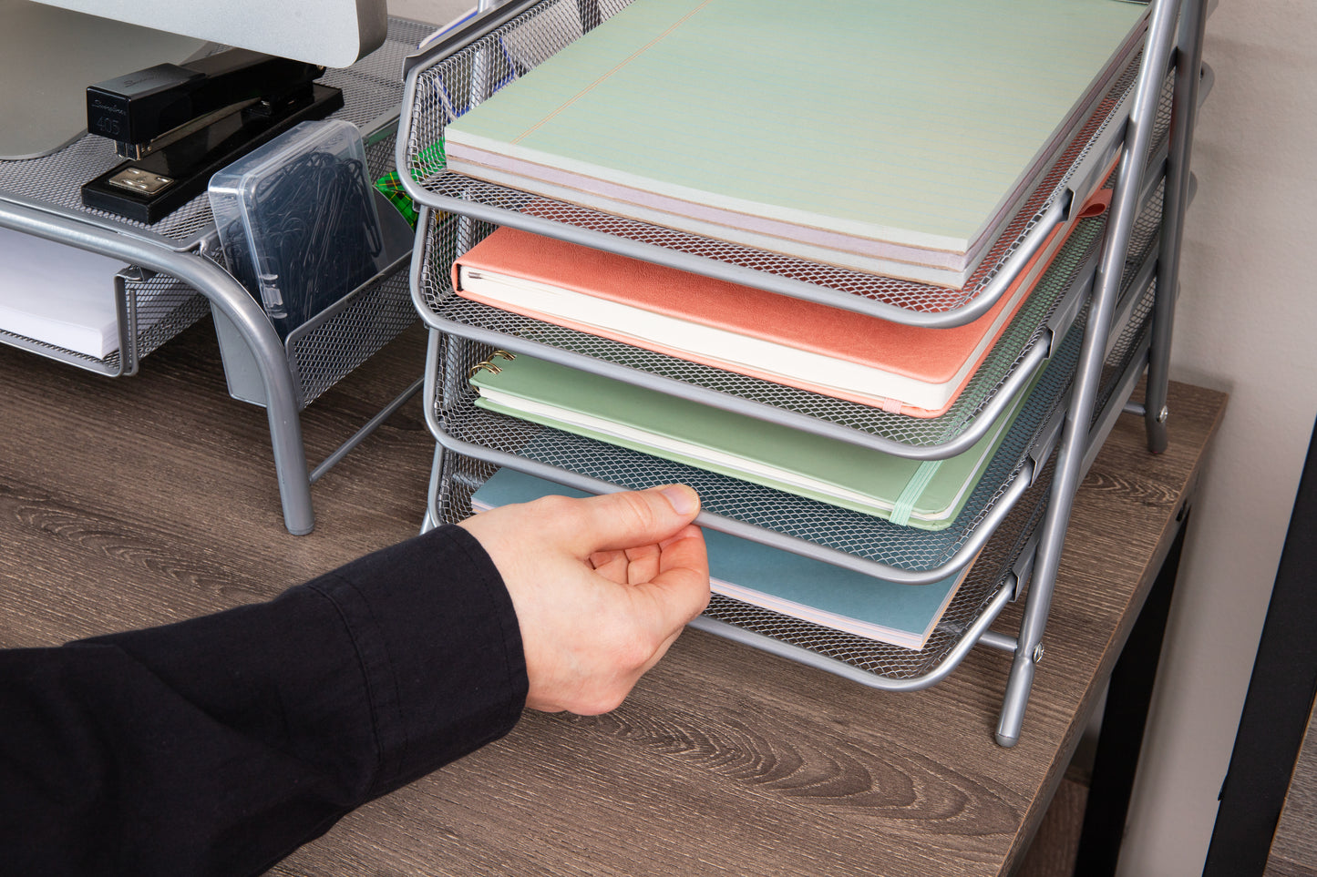 Mind Reader 4-Tier Paper Tray, Desktop Organizer, File Storage, Workspace, Office, Metal Mesh, 11.75"L x 13.75"W x 12.5"H