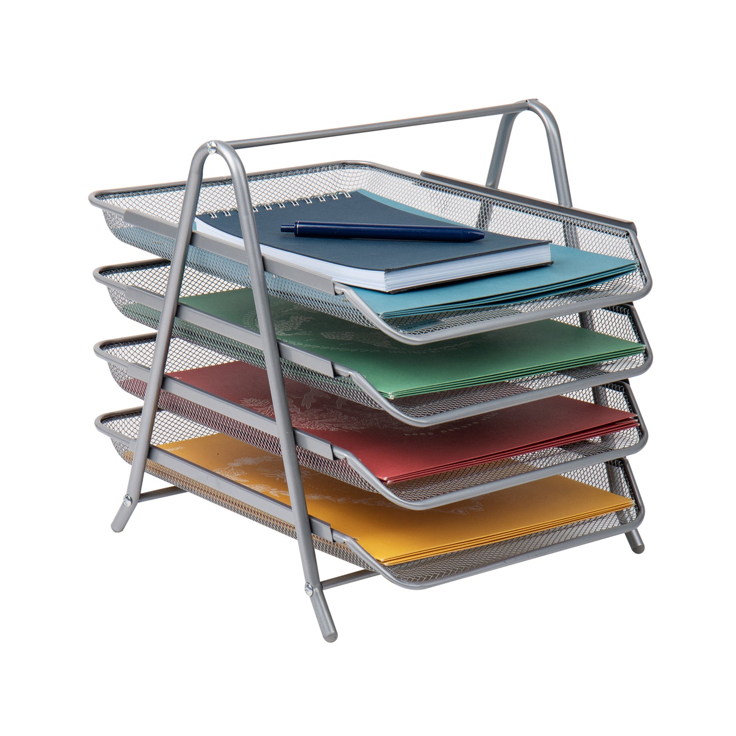 Mind Reader 4-Tier Paper Tray, Desktop Organizer, File Storage, Workspace, Office, Metal Mesh, 11.75"L x 13.75"W x 12.5"H