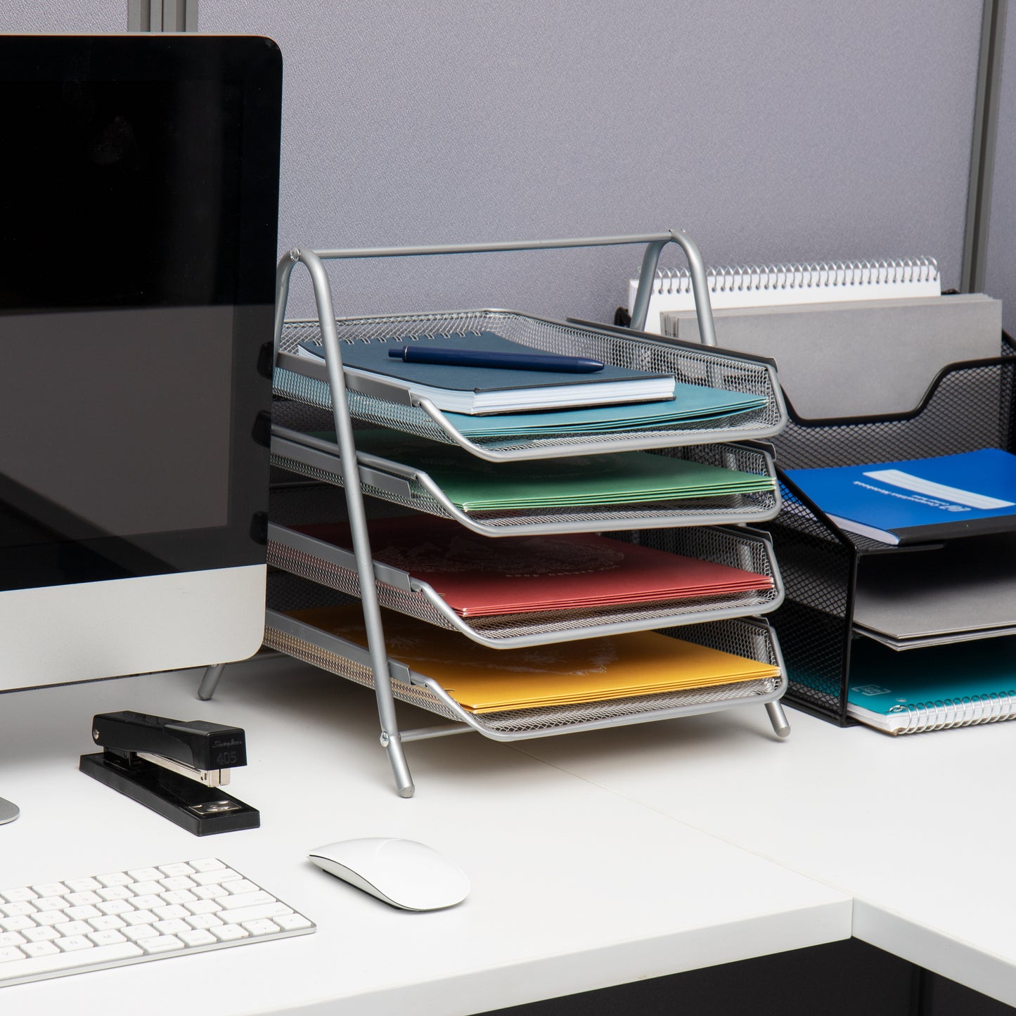 Mind Reader 4-Tier Paper Tray, Desktop Organizer, File Storage, Workspace, Office, Metal Mesh, 11.75"L x 13.75"W x 12.5"H