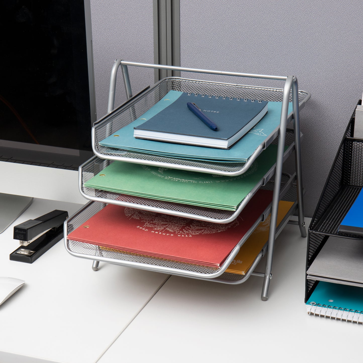 Mind Reader 4-Tier Paper Tray, Desktop Organizer, File Storage, Workspace, Office, Metal Mesh, 11.75"L x 13.75"W x 12.5"H