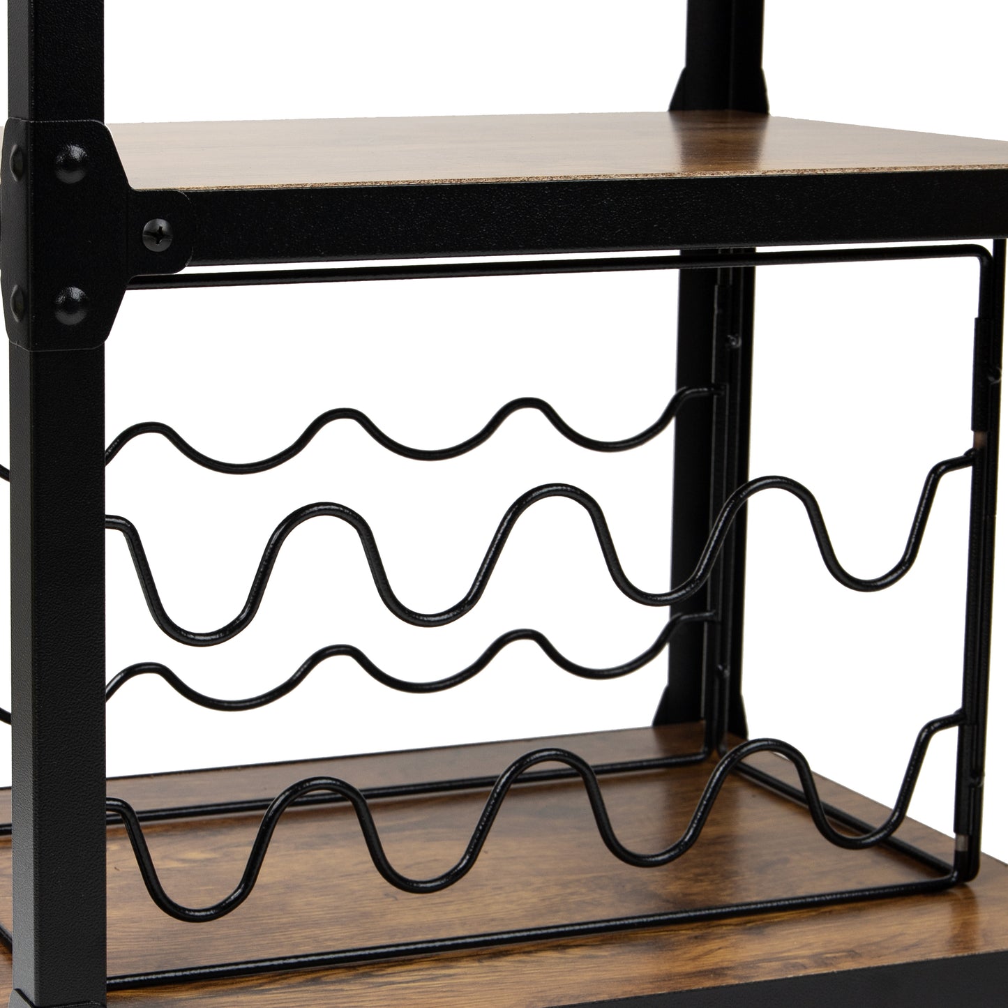Mind Reader Woodland Collection, Rolling 4-Tier Cart with Stemware Rack and Wine Rack, Utility Cart, Bar Cart, Omnidirectional Smooth Gliding Lockable Wheels, Wood and Metal, Brown
