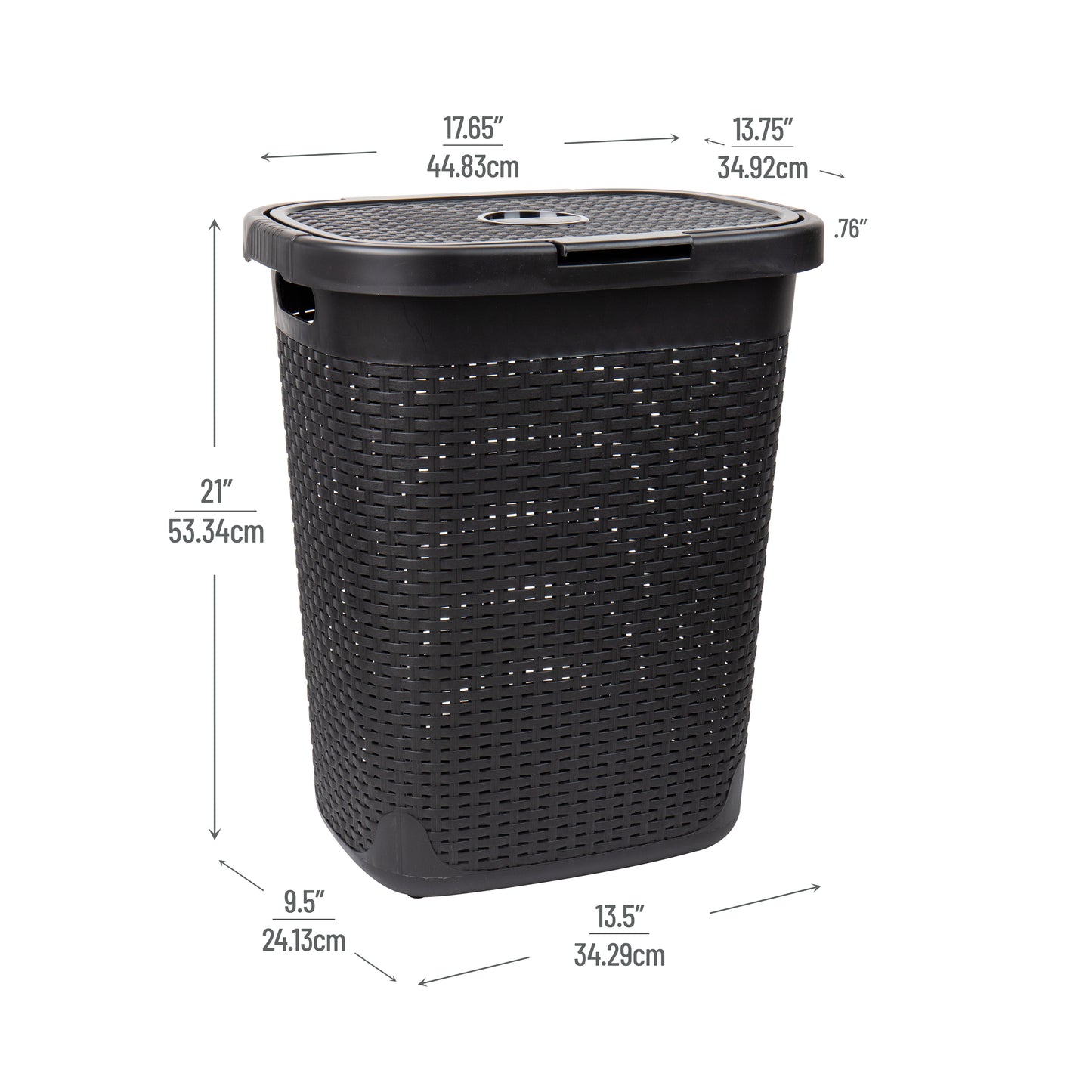 Mind Reader 50L Slim Laundry Hamper, Clothes Basket, Lid, Wicker Design, Plastic, 17.65"L x 13.75"W x 21"H