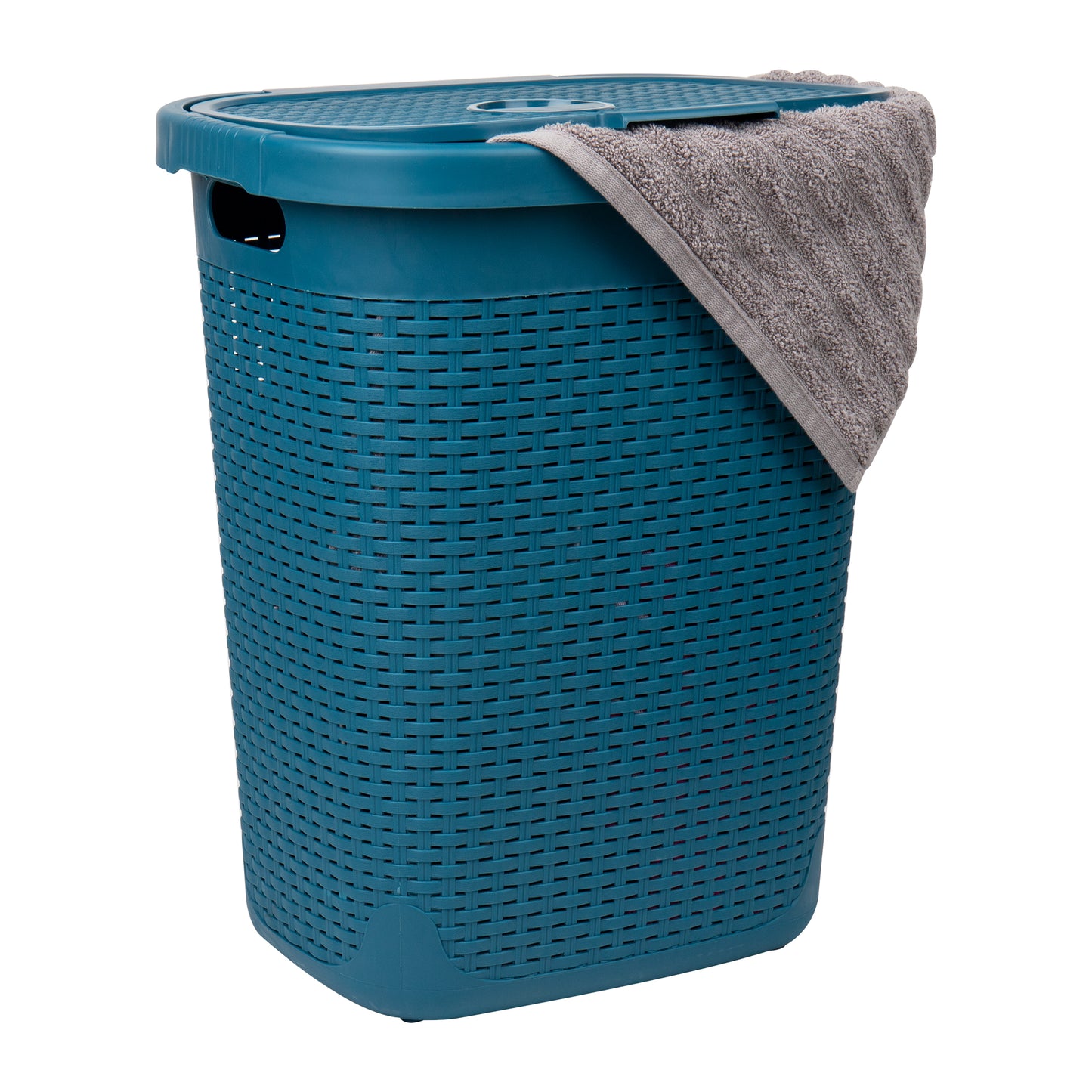 Mind Reader 50L Slim Laundry Hamper, Clothes Basket, Lid, Wicker Design, Plastic, 17.65"L x 13.75"W x 21"H