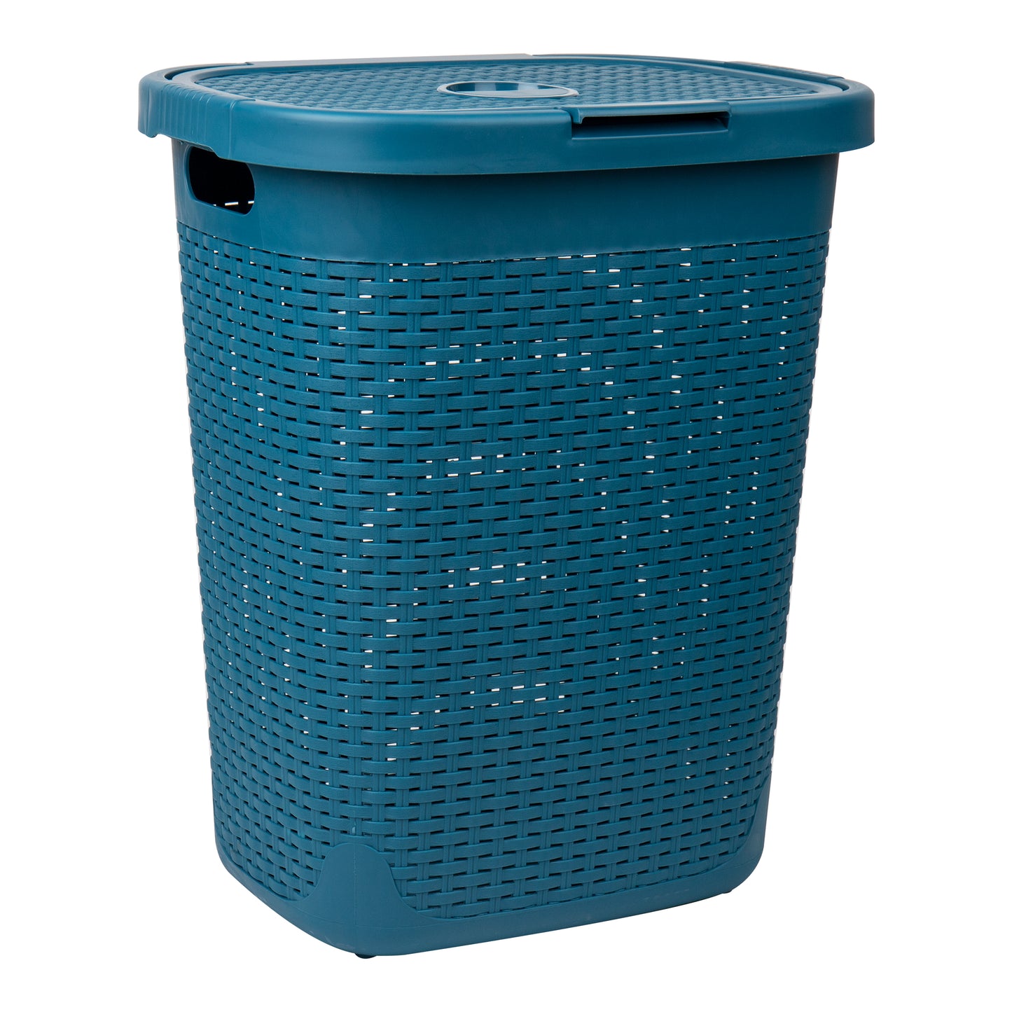 Mind Reader 50L Slim Laundry Hamper, Clothes Basket, Lid, Wicker Design, Plastic, 17.65"L x 13.75"W x 21"H