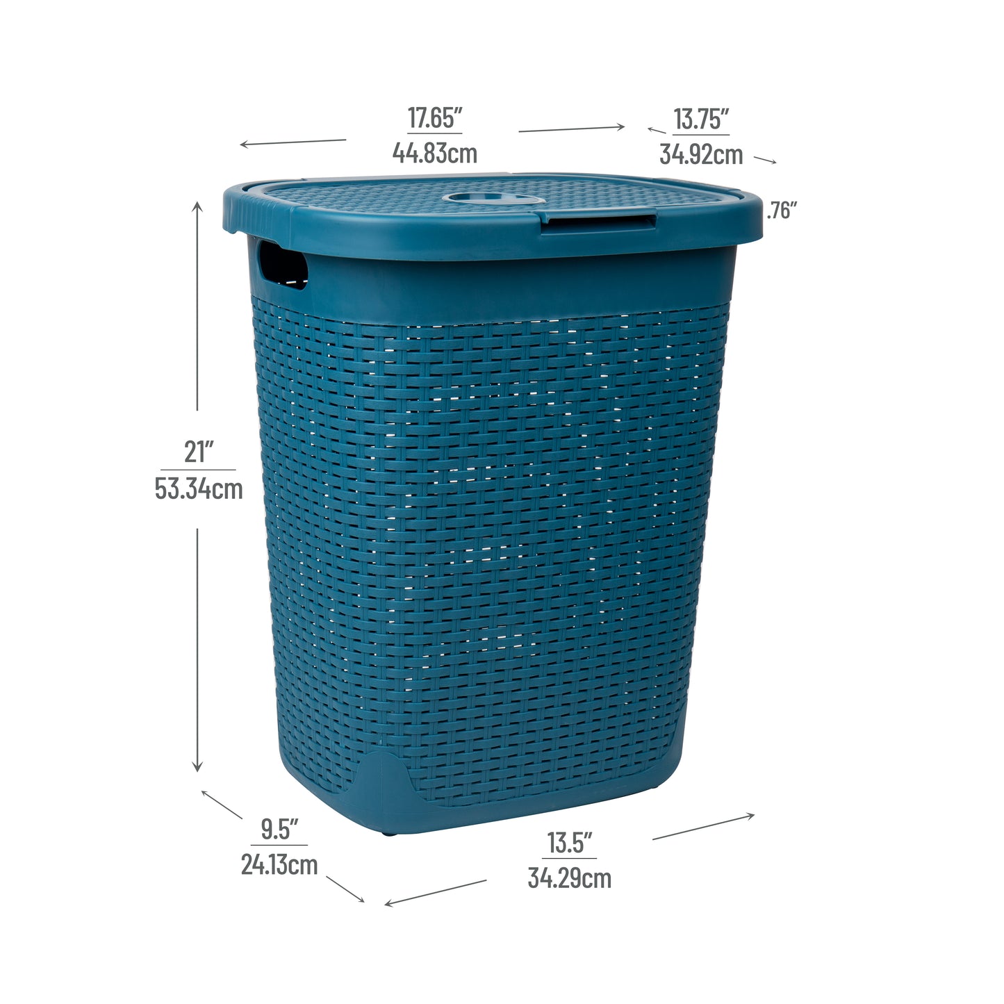 Mind Reader 50L Slim Laundry Hamper, Clothes Basket, Lid, Wicker Design, Plastic, 17.65"L x 13.75"W x 21"H