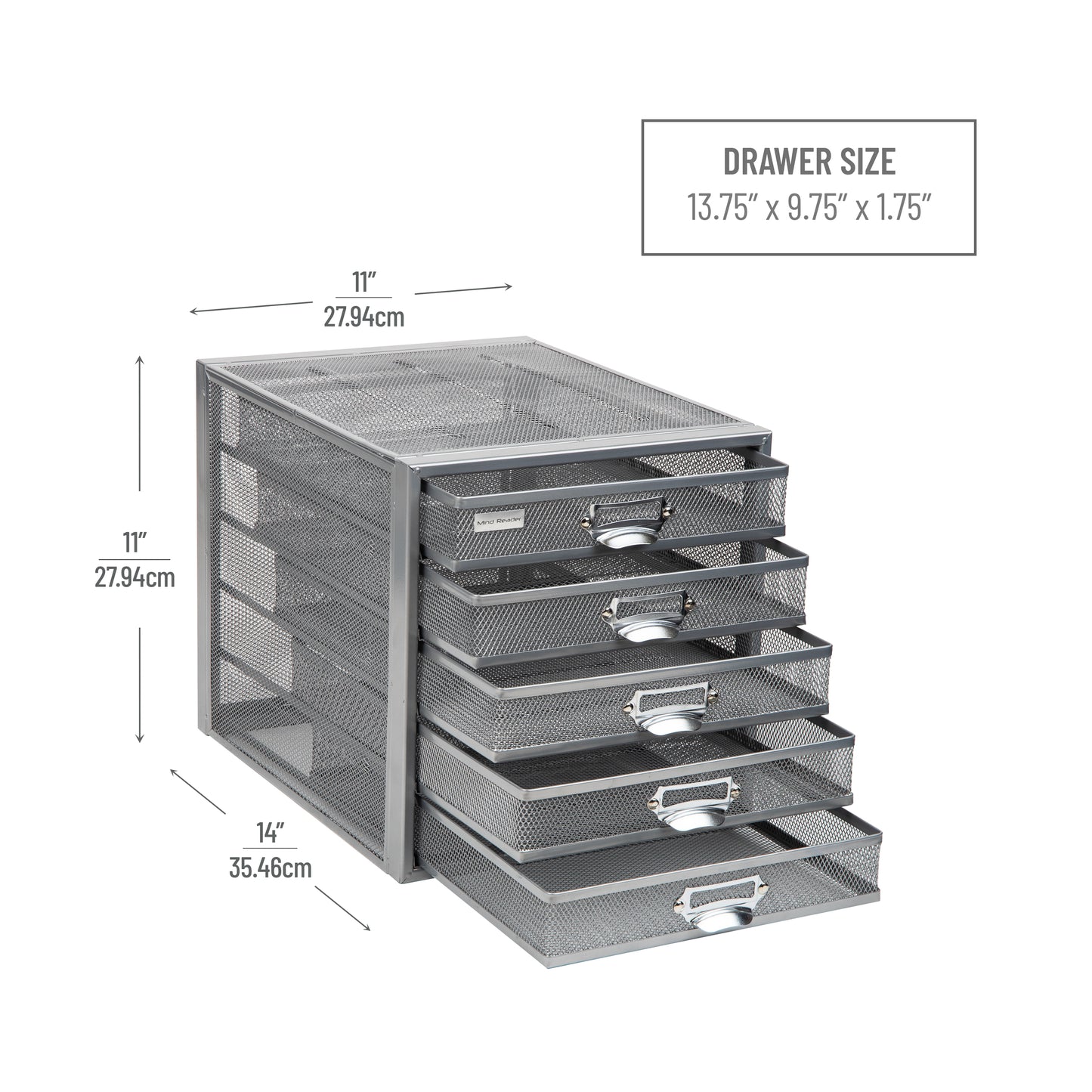 Mind Reader File Storage Drawers, Desk Organizer, Multi-Purpose, Crafts, Office, Metal Mesh, 11"L x 14"W x 11"H, Black