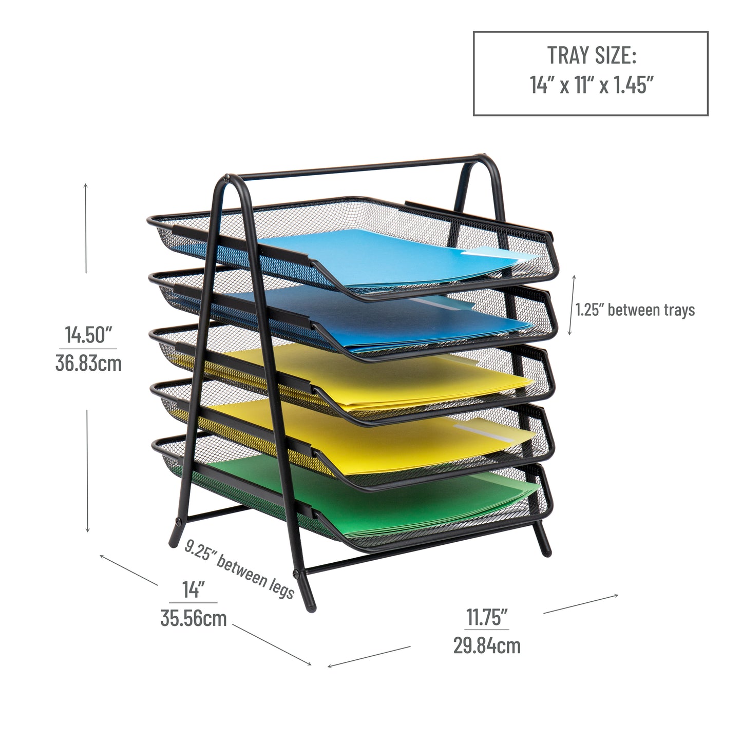 Mind Reader Paper Tray and File Folder Set, Desktop Organizer, Storage, Office, Metal Mesh, Black