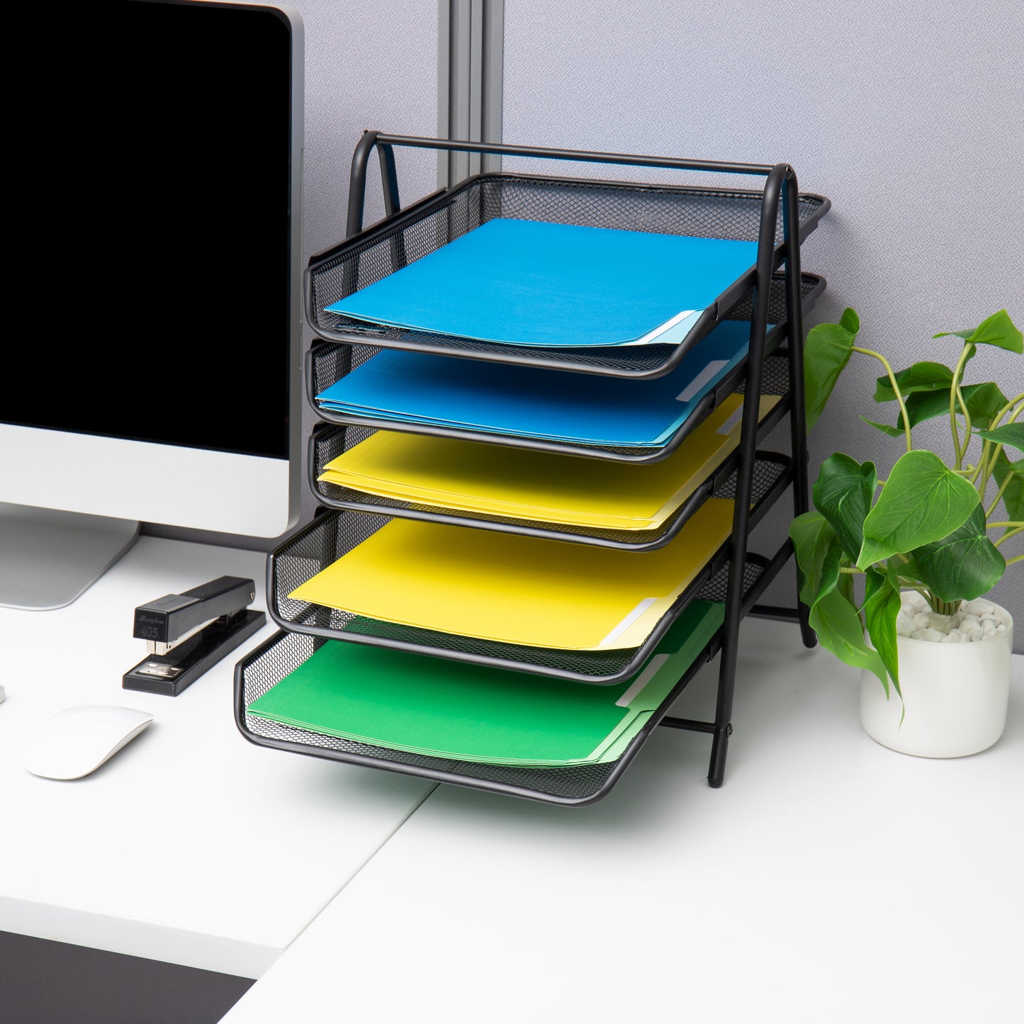 Mind Reader Paper Tray and File Folder Set, Desktop Organizer, Storage, Office, Metal Mesh, Black
