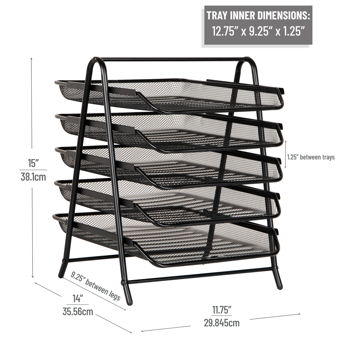 Mind Reader 5-Tier Paper Tray, Desktop Organizer, File Storage, Workspace, Office, Metal Mesh, 11.75"L x 14"W x 15"H