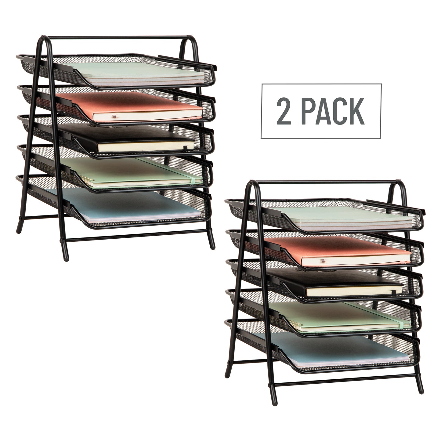 Mind Reader 5-Tier Paper Tray, Desktop Organizer, File Storage, Workspace, Office, Metal Mesh, 11.75"L x 14"W x 15"H