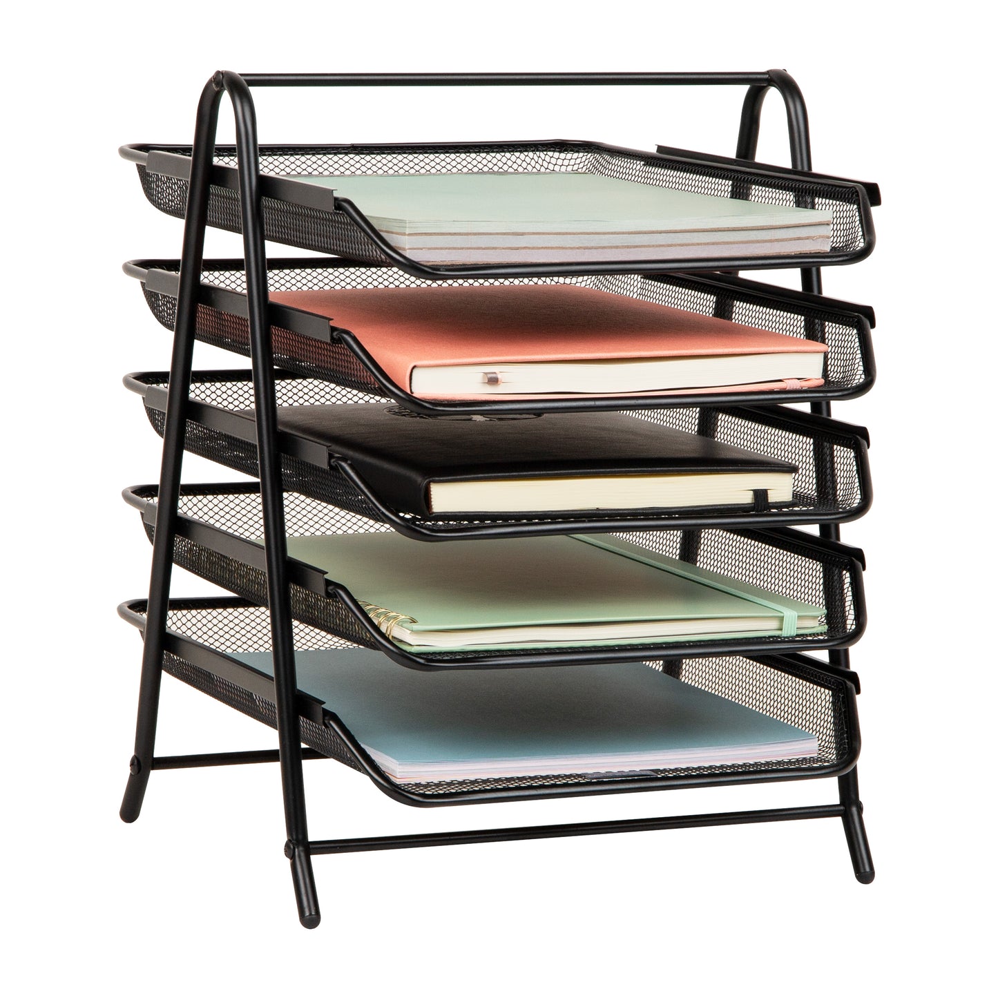 Mind Reader 5-Tier Paper Tray, Desktop Organizer, File Storage, Workspace, Office, Metal Mesh, 11.75"L x 14"W x 15"H