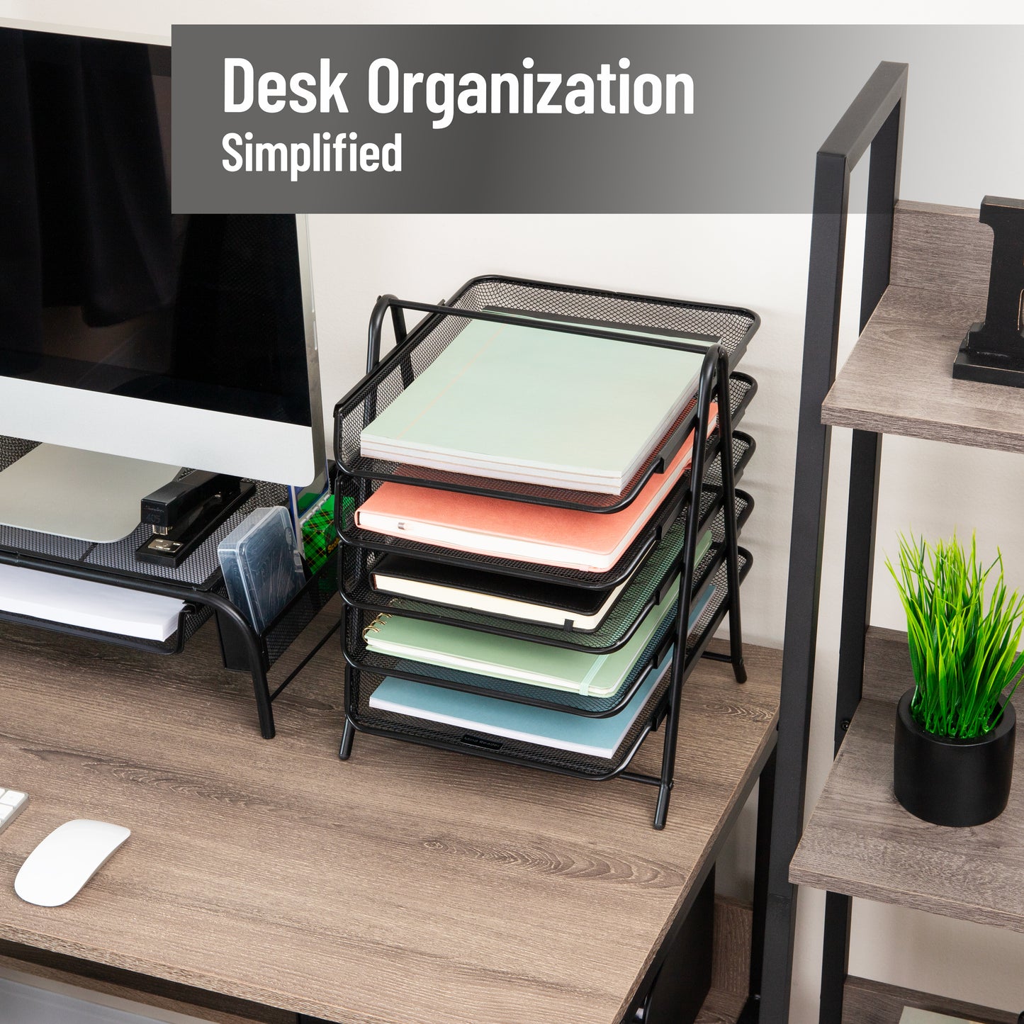 Mind Reader 5-Tier Paper Tray, Desktop Organizer, File Storage, Workspace, Office, Metal Mesh, 11.75"L x 14"W x 15"H