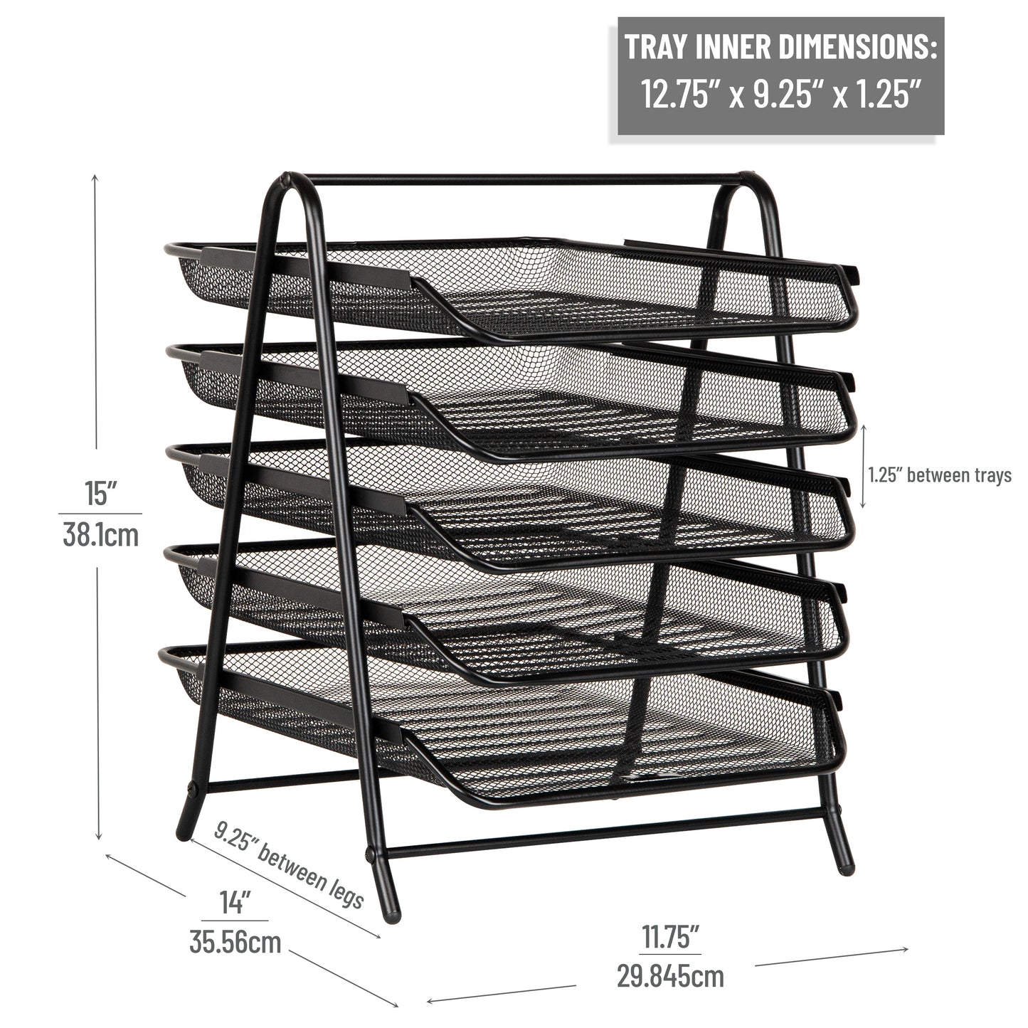 Mind Reader 5-Tier Paper Tray, Desktop Organizer, File Storage, Workspace, Office, Metal Mesh, 11.75"L x 14"W x 15"H