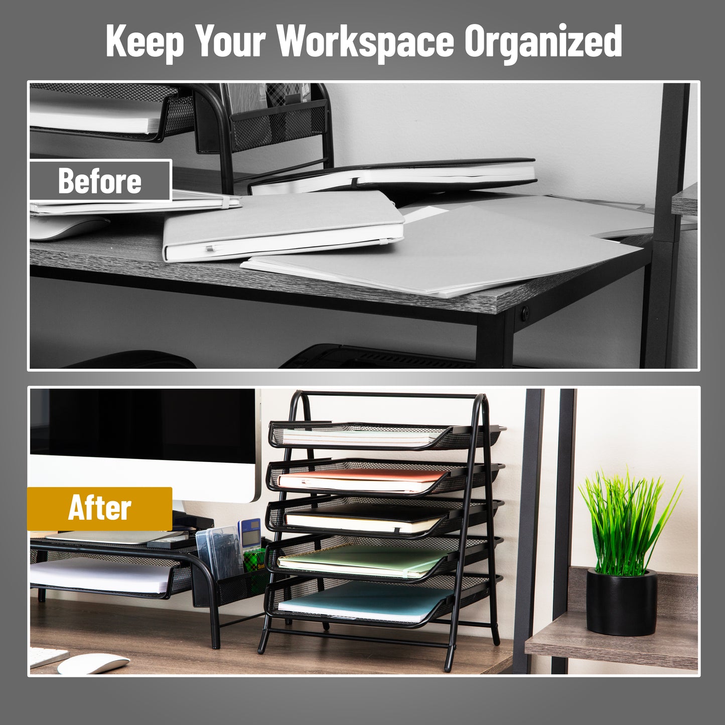 Mind Reader 5-Tier Paper Tray, Desktop Organizer, File Storage, Workspace, Office, Metal Mesh, 11.75"L x 14"W x 15"H