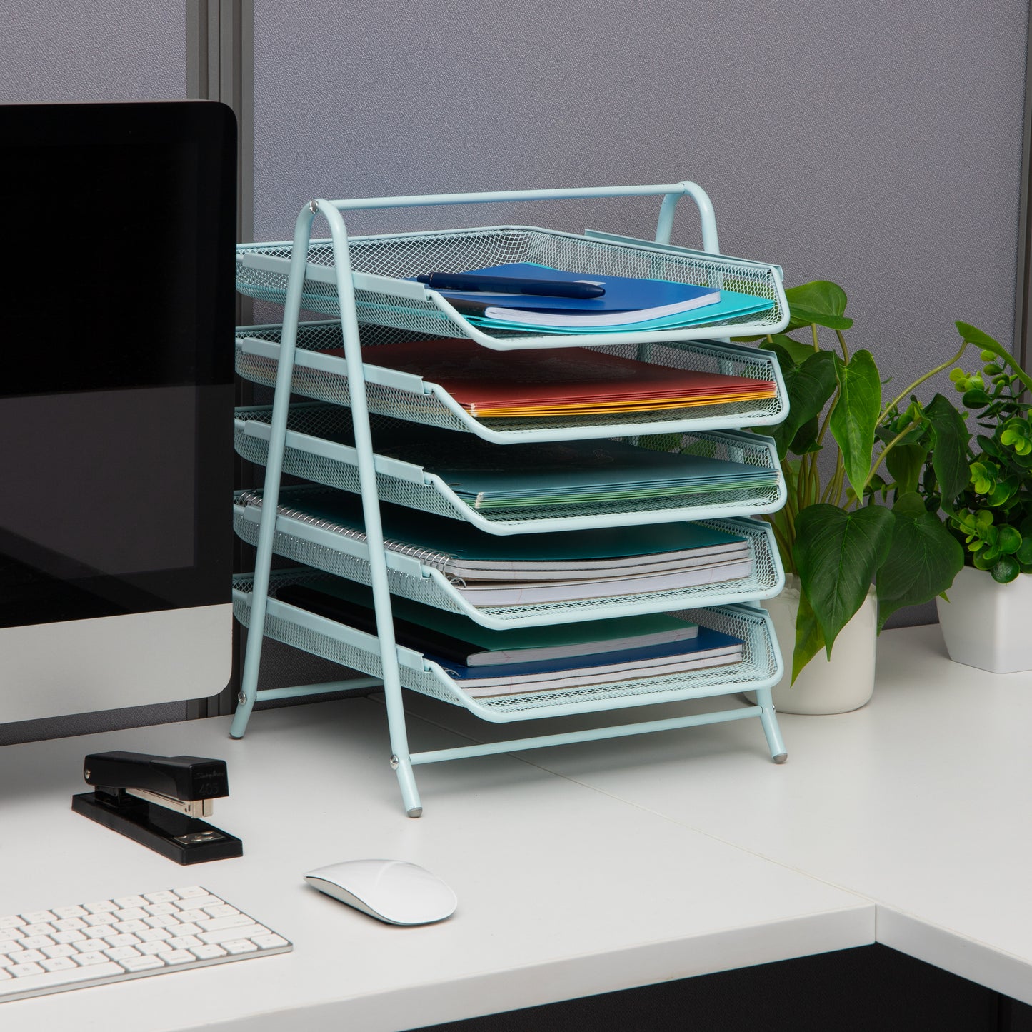 Mind Reader 5-Tier Paper Tray, Desktop Organizer, File Storage, Workspace, Office, Metal Mesh, 11.75"L x 14"W x 14.5"H