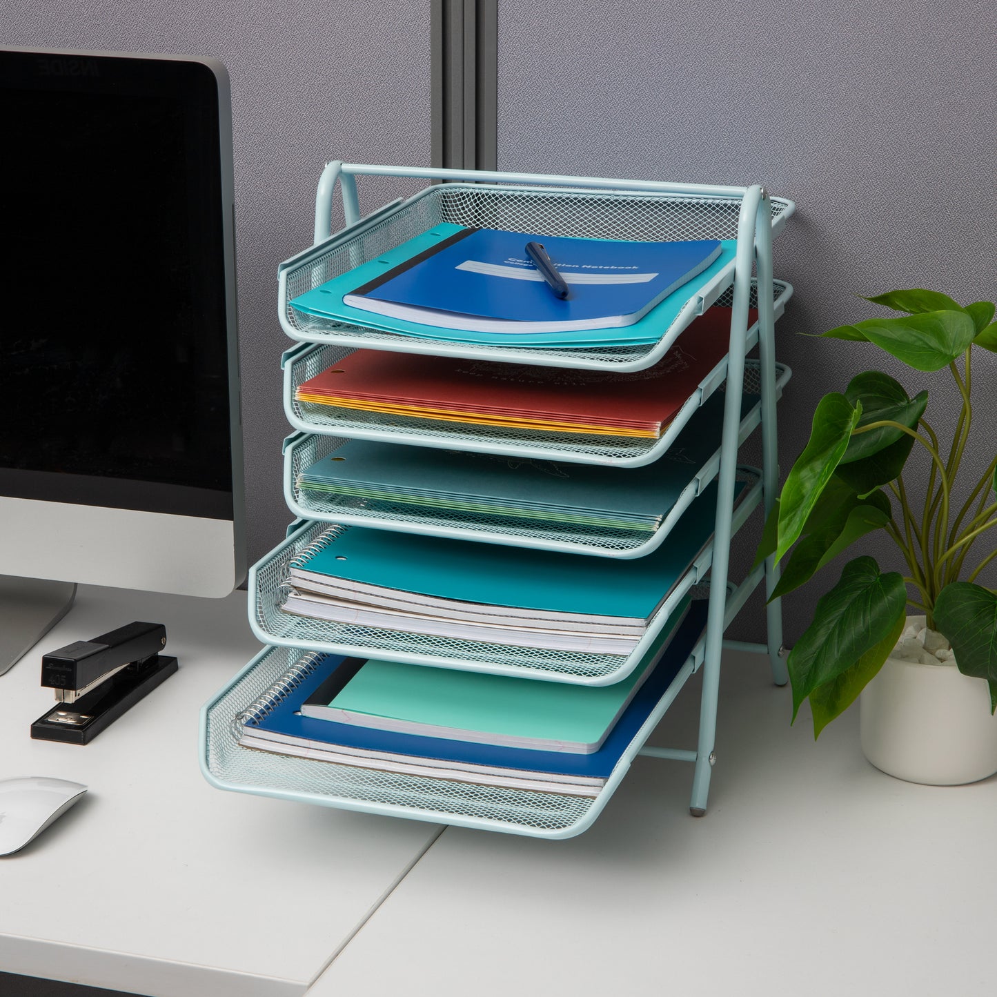 Mind Reader 5-Tier Paper Tray, Desktop Organizer, File Storage, Workspace, Office, Metal Mesh, 11.75"L x 14"W x 14.5"H