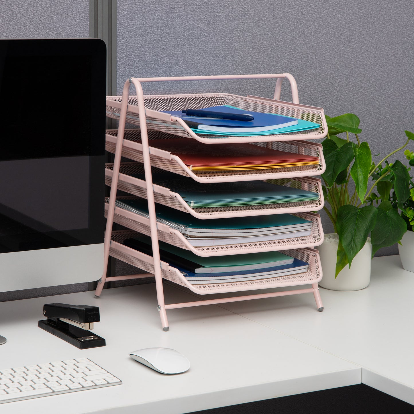 Mind Reader 5-Tier Paper Tray, Desktop Organizer, File Storage, Workspace, Office, Metal Mesh, 11.75"L x 14"W x 14.5"H