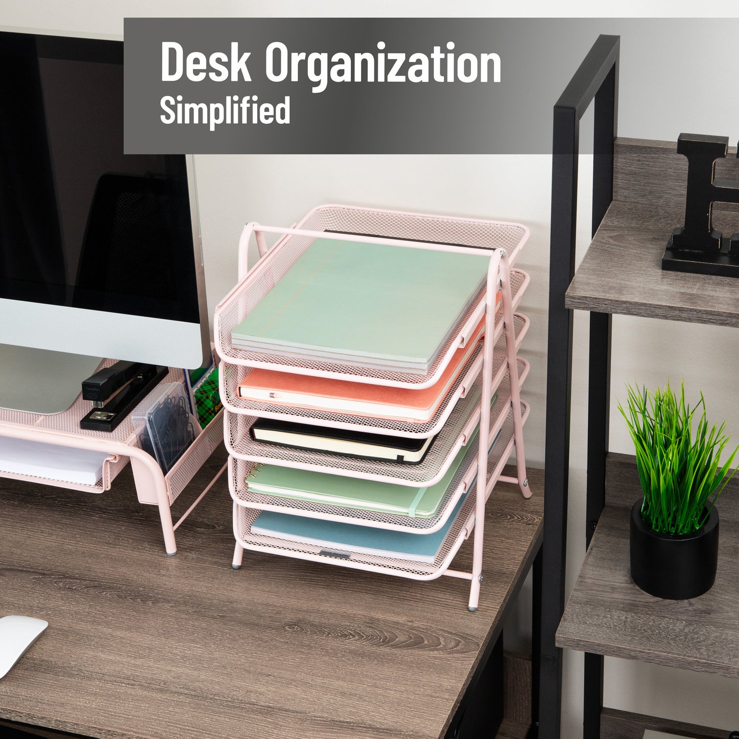 Mind Reader 5-Tier Paper Tray, Desktop Organizer, File Storage, Workspace, Office, Metal Mesh, 11.75"L x 14"W x 15"H