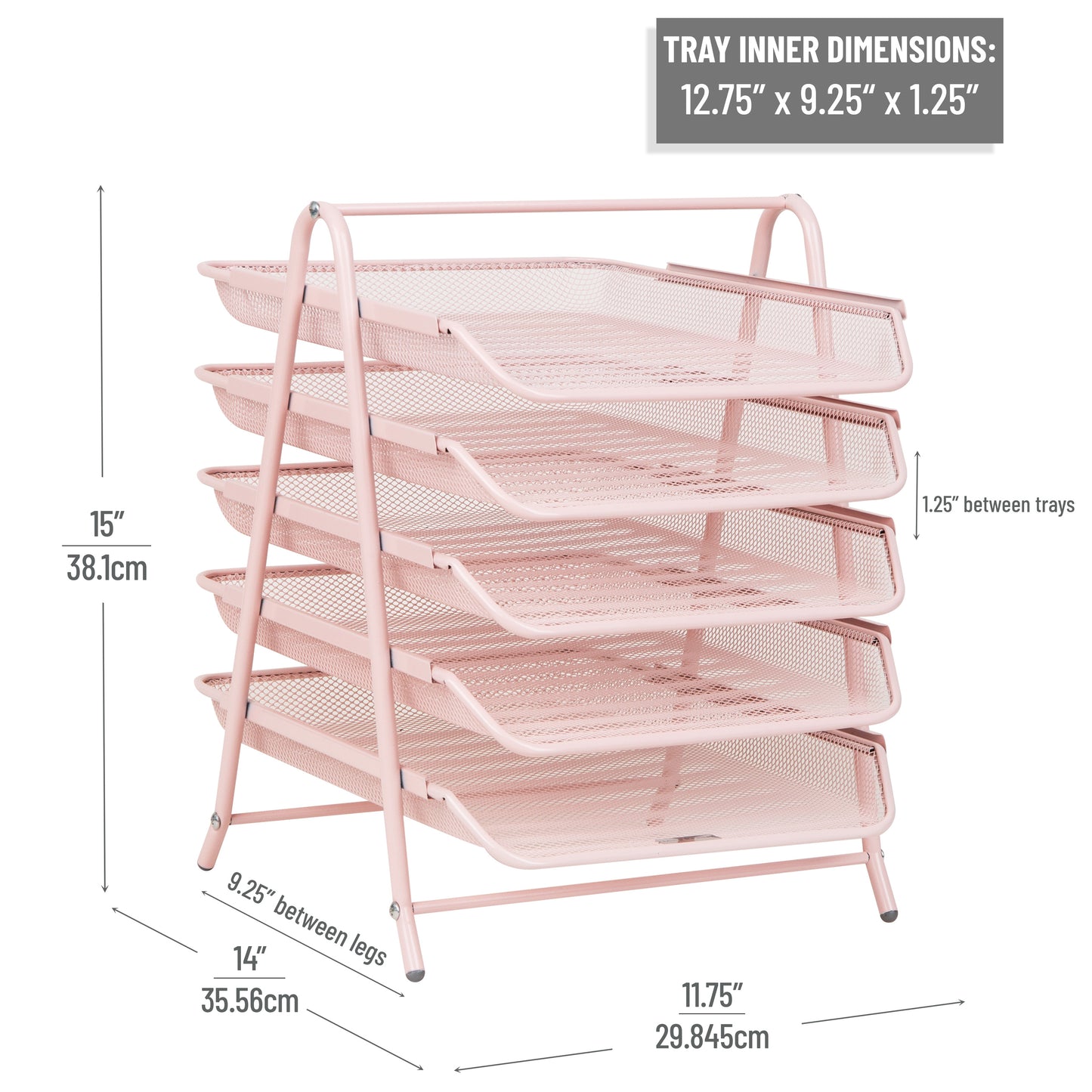 Mind Reader 5-Tier Paper Tray, Desktop Organizer, File Storage, Workspace, Office, Metal Mesh, 11.75"L x 14"W x 15"H