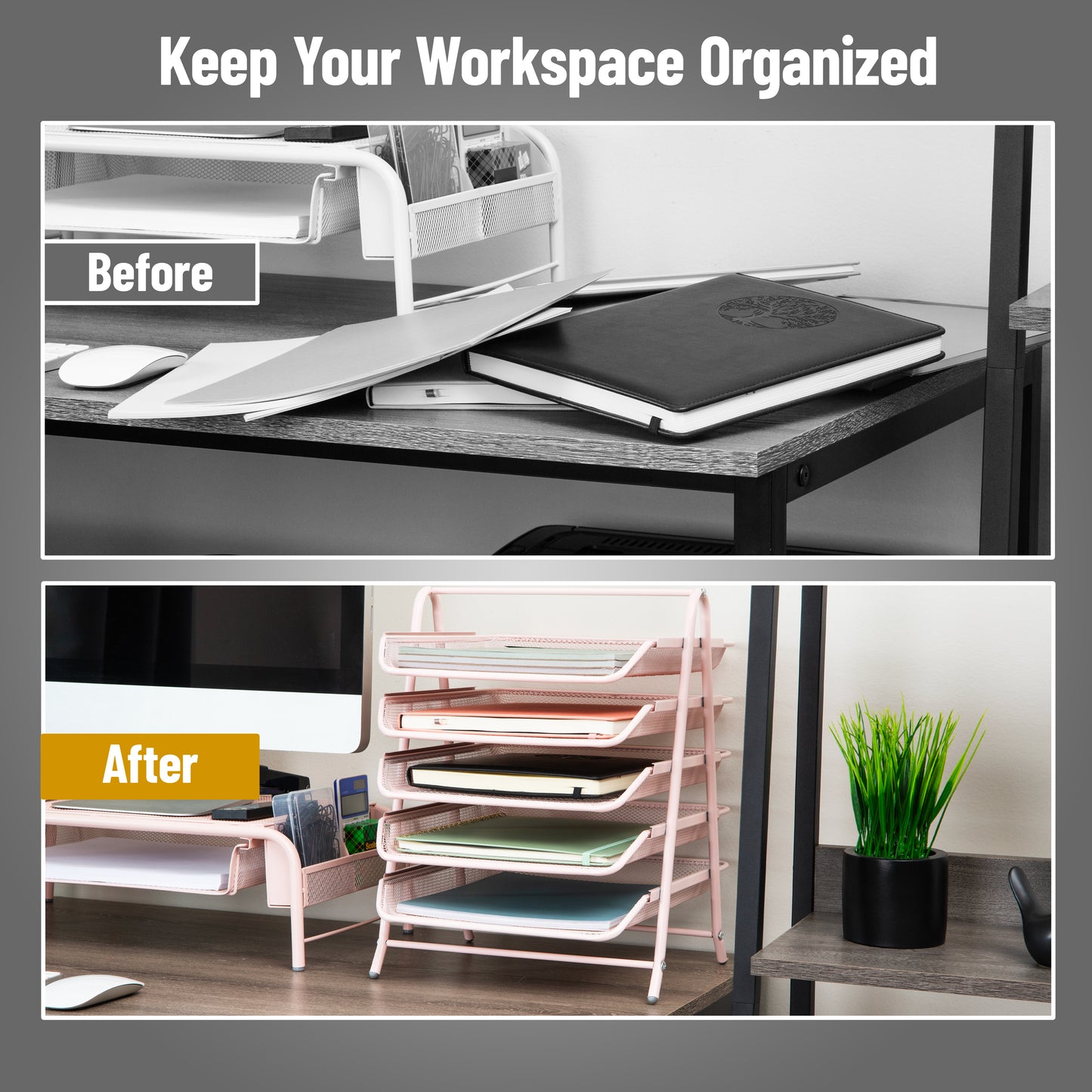 Mind Reader 5-Tier Paper Tray, Desktop Organizer, File Storage, Workspace, Office, Metal Mesh, 11.75"L x 14"W x 15"H