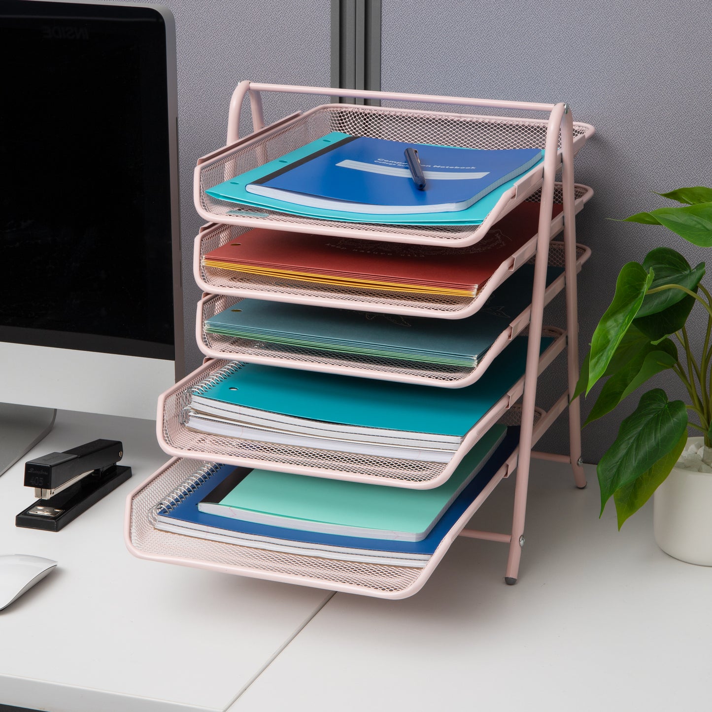 Mind Reader 5-Tier Paper Tray, Desktop Organizer, File Storage, Workspace, Office, Metal Mesh, 11.75"L x 14"W x 14.5"H