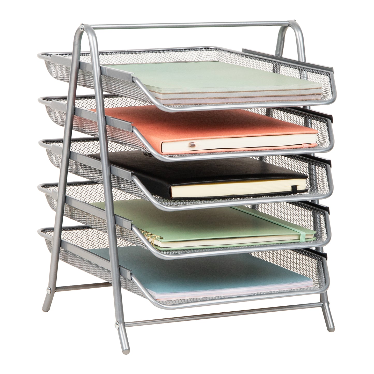 Mind Reader 5-Tier Paper Tray, Desktop Organizer, File Storage, Workspace, Office, Metal Mesh, 11.75"L x 14"W x 15"H