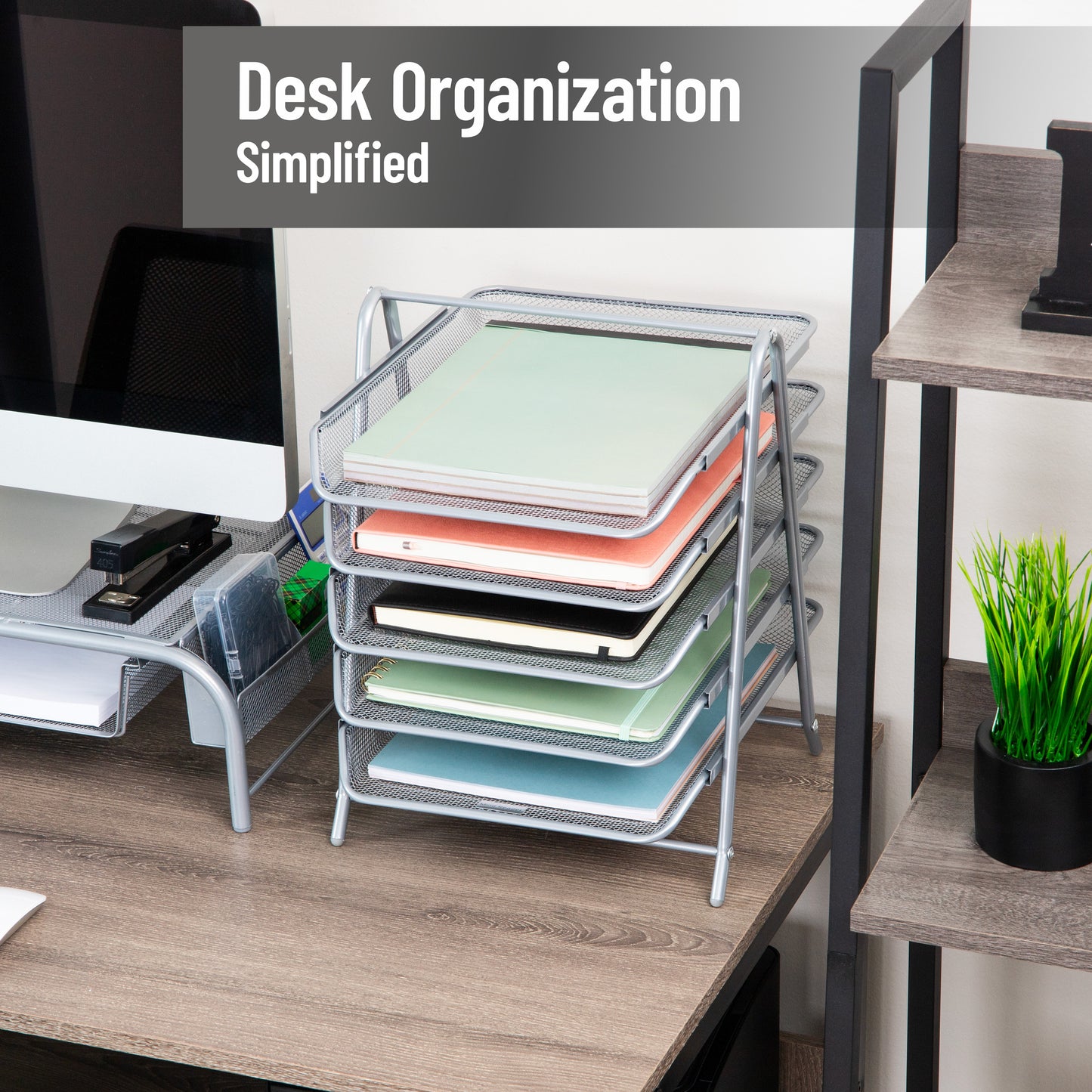 Mind Reader 5-Tier Paper Tray, Desktop Organizer, File Storage, Workspace, Office, Metal Mesh, 11.75"L x 14"W x 15"H