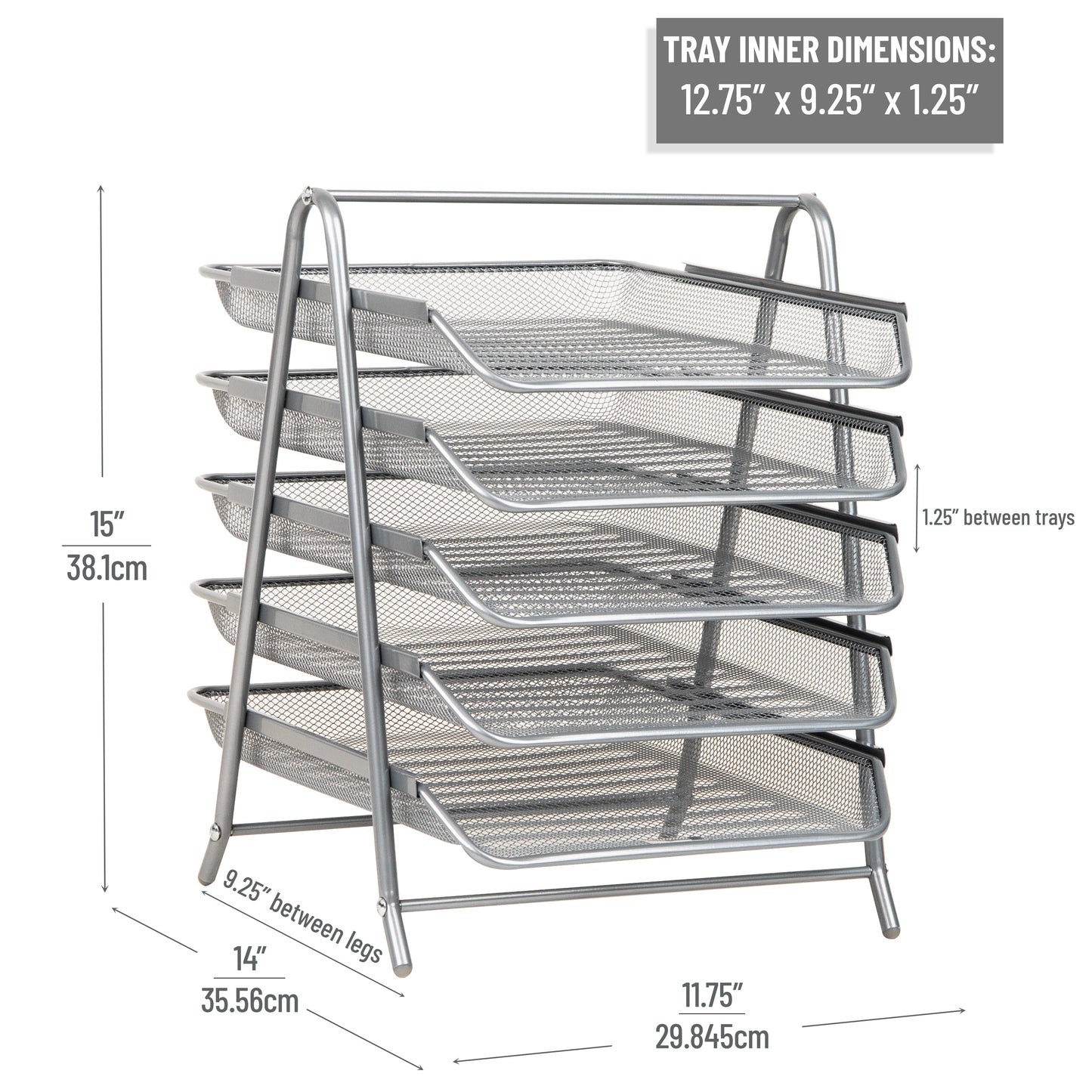 Mind Reader 5-Tier Paper Tray, Desktop Organizer, File Storage, Workspace, Office, Metal Mesh, 11.75"L x 14"W x 15"H