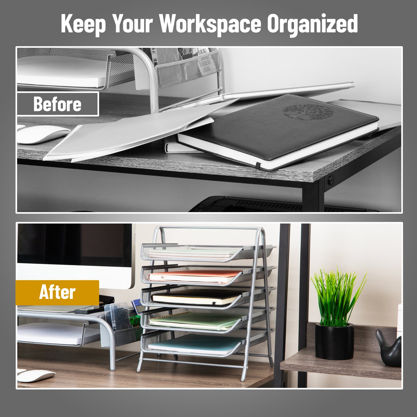 Mind Reader 5-Tier Paper Tray, Desktop Organizer, File Storage, Workspace, Office, Metal Mesh, 11.75"L x 14"W x 15"H