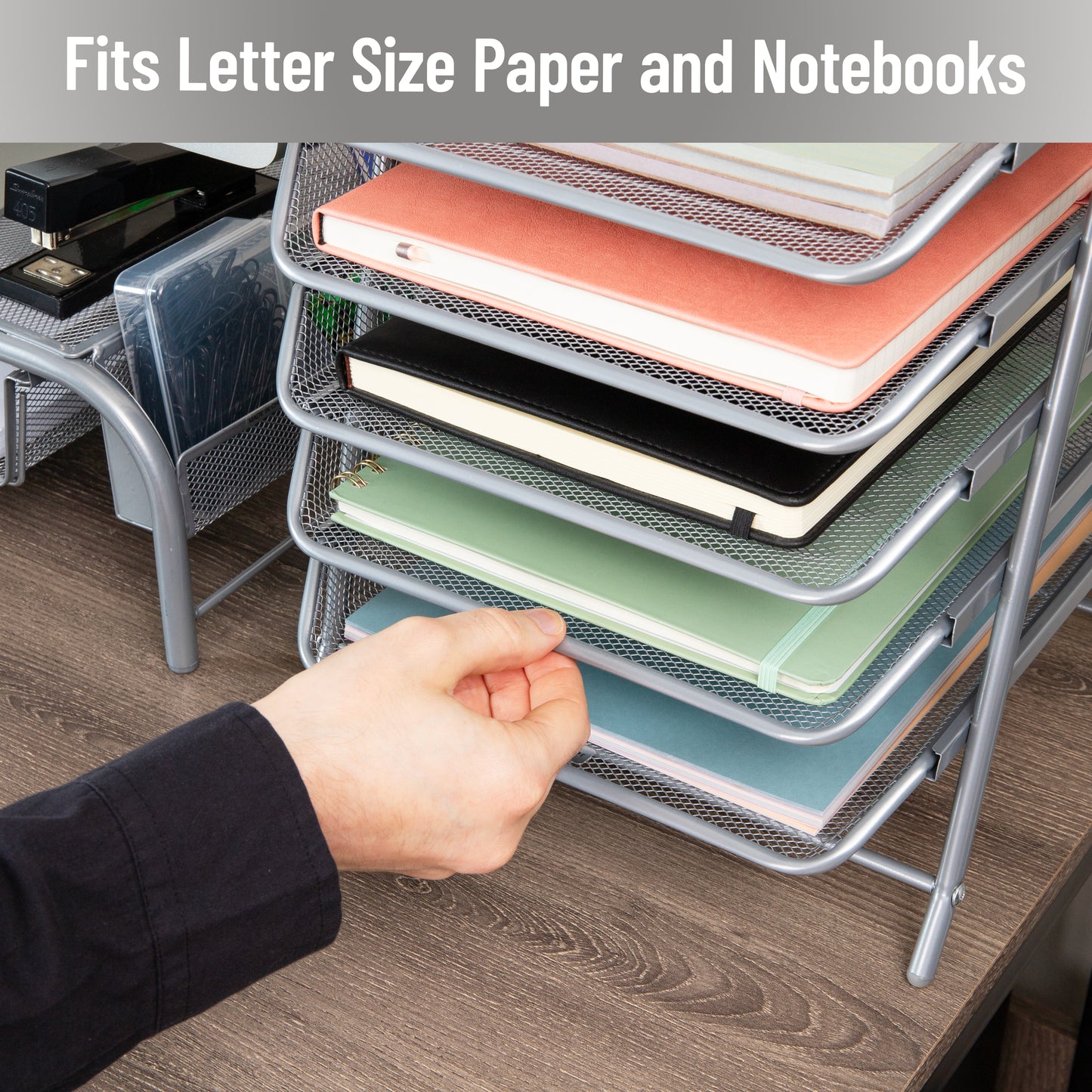 Mind Reader 5-Tier Paper Tray, Desktop Organizer, File Storage, Workspace, Office, Metal Mesh, 11.75"L x 14"W x 15"H