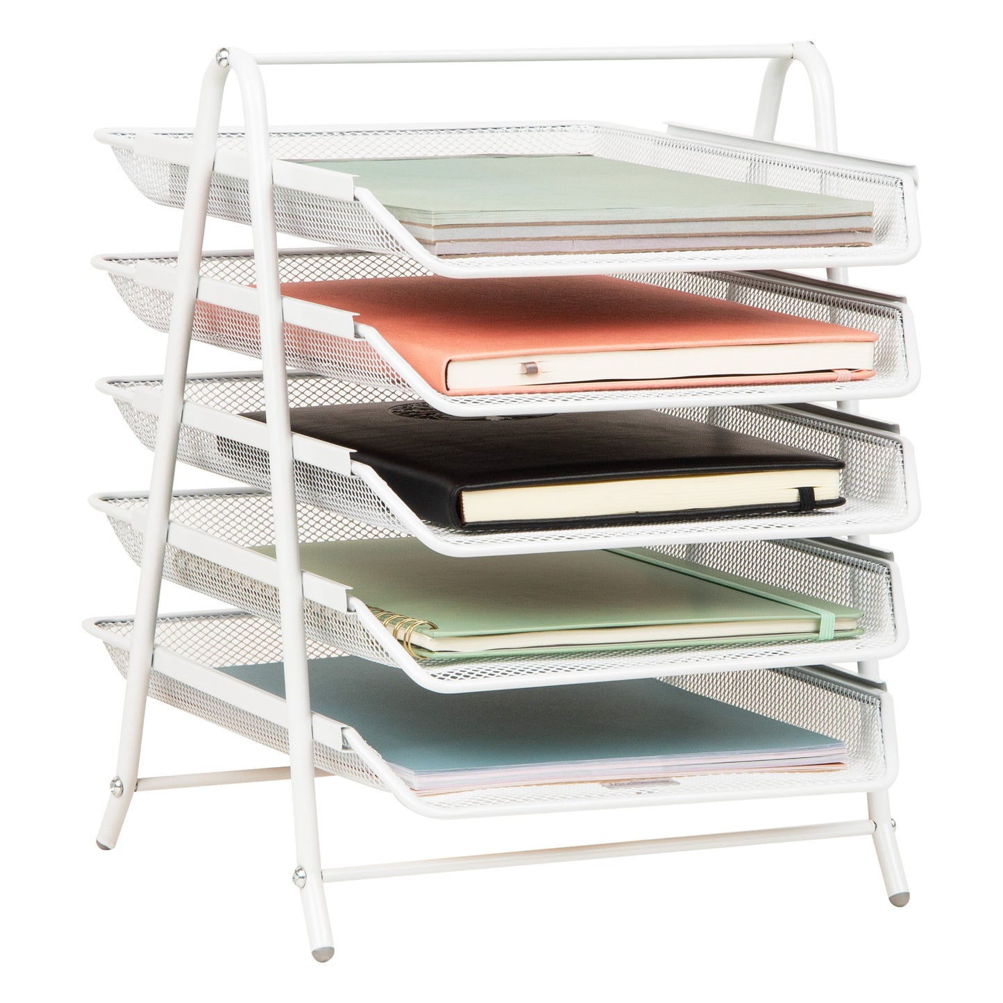 Mind Reader 5-Tier Paper Tray, Desktop Organizer, File Storage, Workspace, Office, Metal Mesh, 11.75"L x 14"W x 15"H