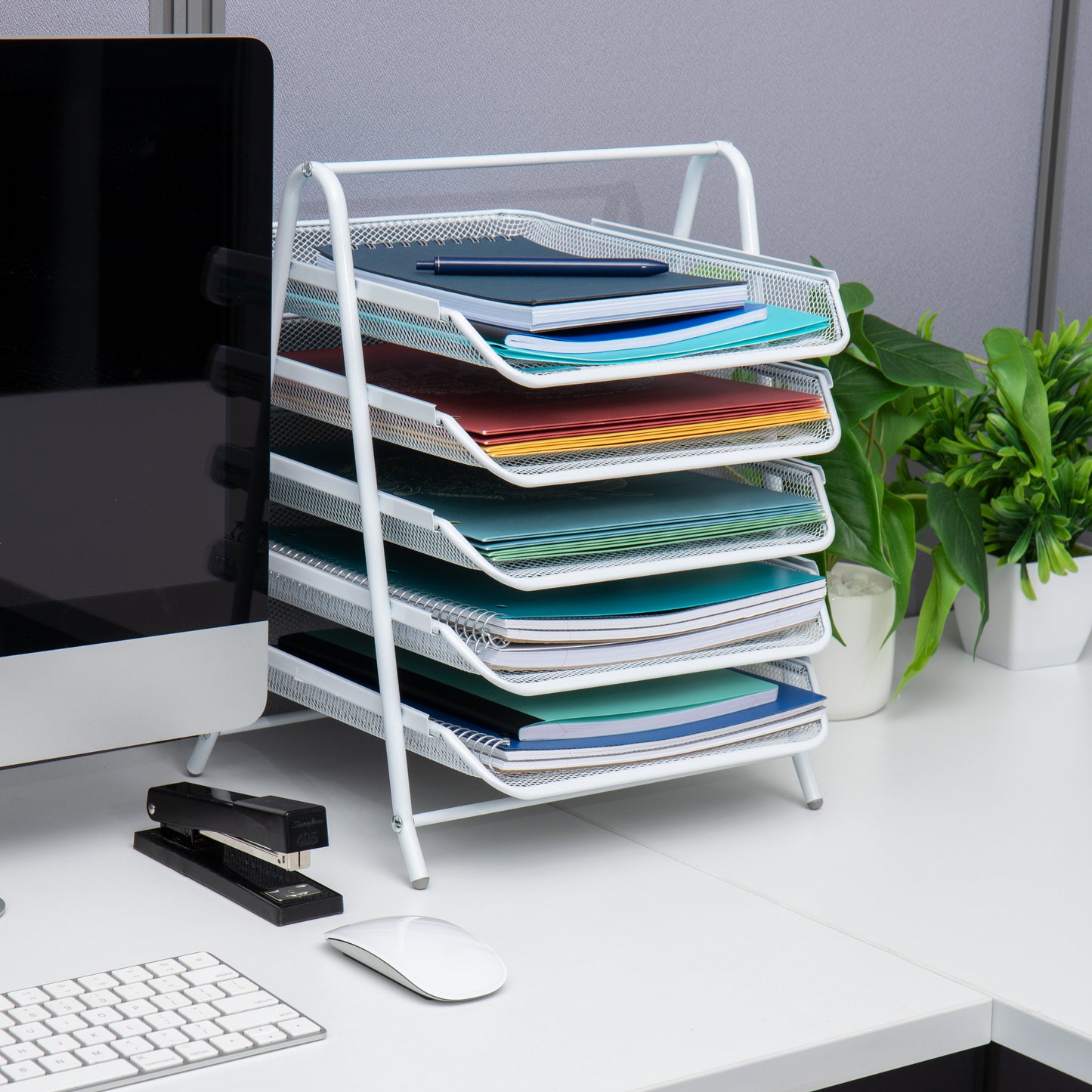 Mind Reader 5-Tier Paper Tray, Desktop Organizer, File Storage, Workspace, Office, Metal Mesh, 11.75"L x 14"W x 14.5"H