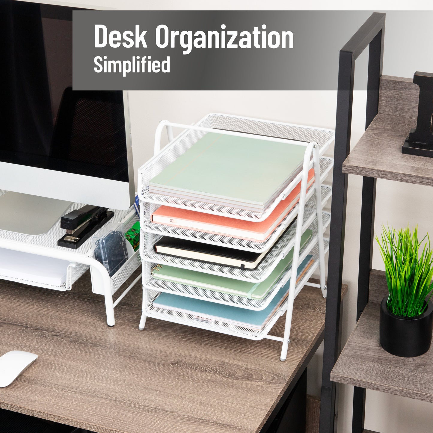 Mind Reader 5-Tier Paper Tray, Desktop Organizer, File Storage, Workspace, Office, Metal Mesh, 11.75"L x 14"W x 15"H