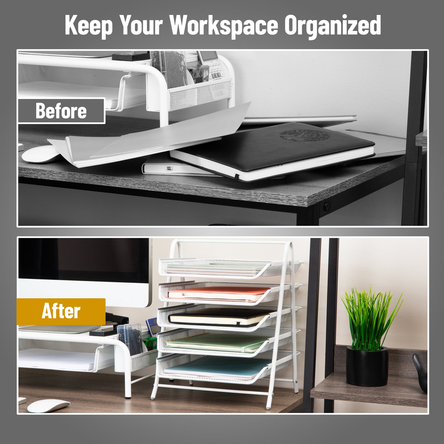 Mind Reader 5-Tier Paper Tray, Desktop Organizer, File Storage, Workspace, Office, Metal Mesh, 11.75"L x 14"W x 15"H
