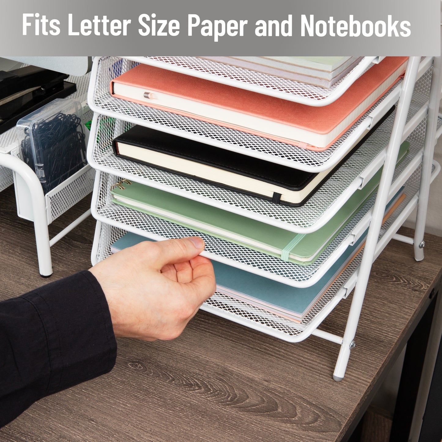 Mind Reader 5-Tier Paper Tray, Desktop Organizer, File Storage, Workspace, Office, Metal Mesh, 11.75"L x 14"W x 15"H
